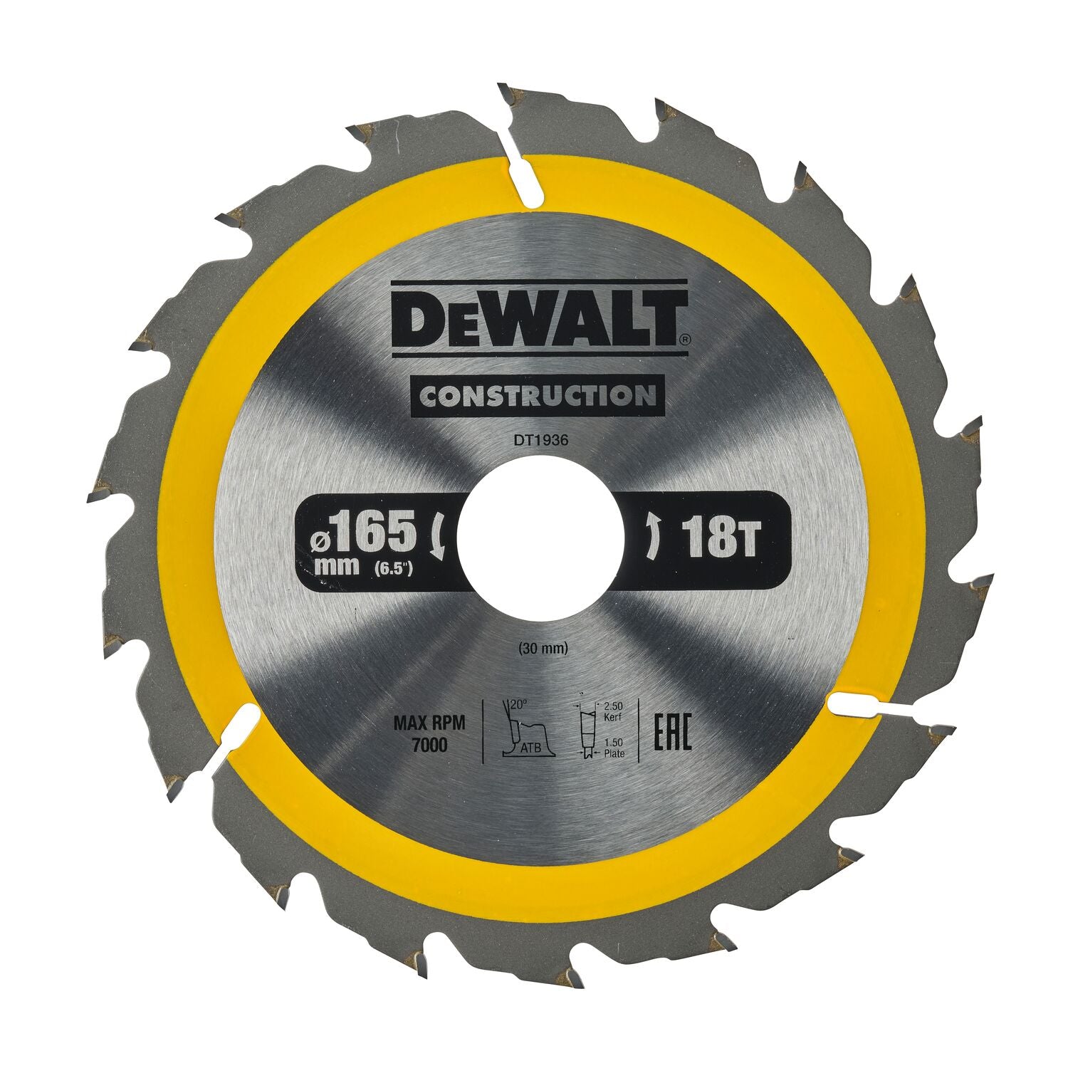 DeWALT Cirkelzaagblad voor Hout | Construction | Ø 165mm Asgat 30mm 18T - DT1936-QZ