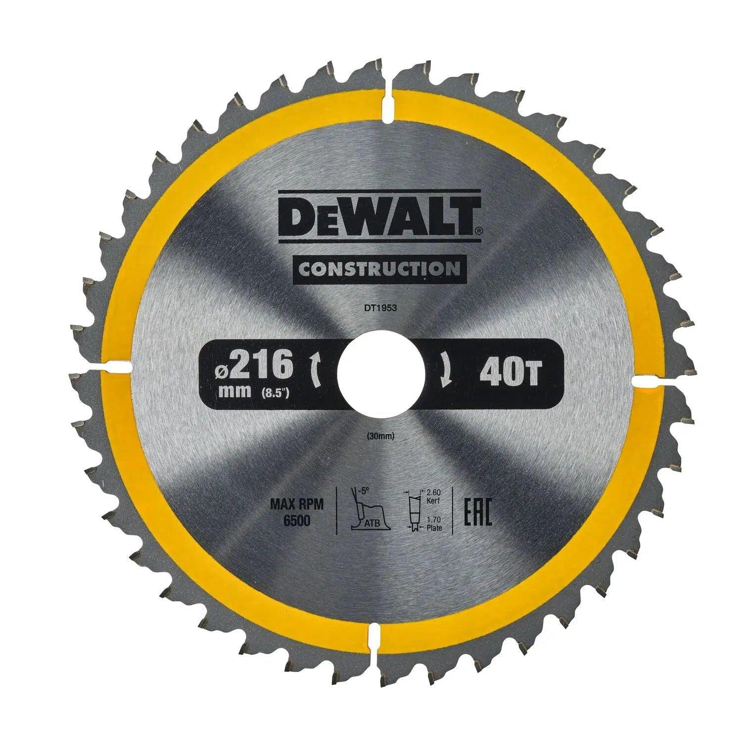 DeWALT Cirkelzaagblad voor Hout | Construction | Ø 216mm Asgat 30mm 40T - DT1953-QZ