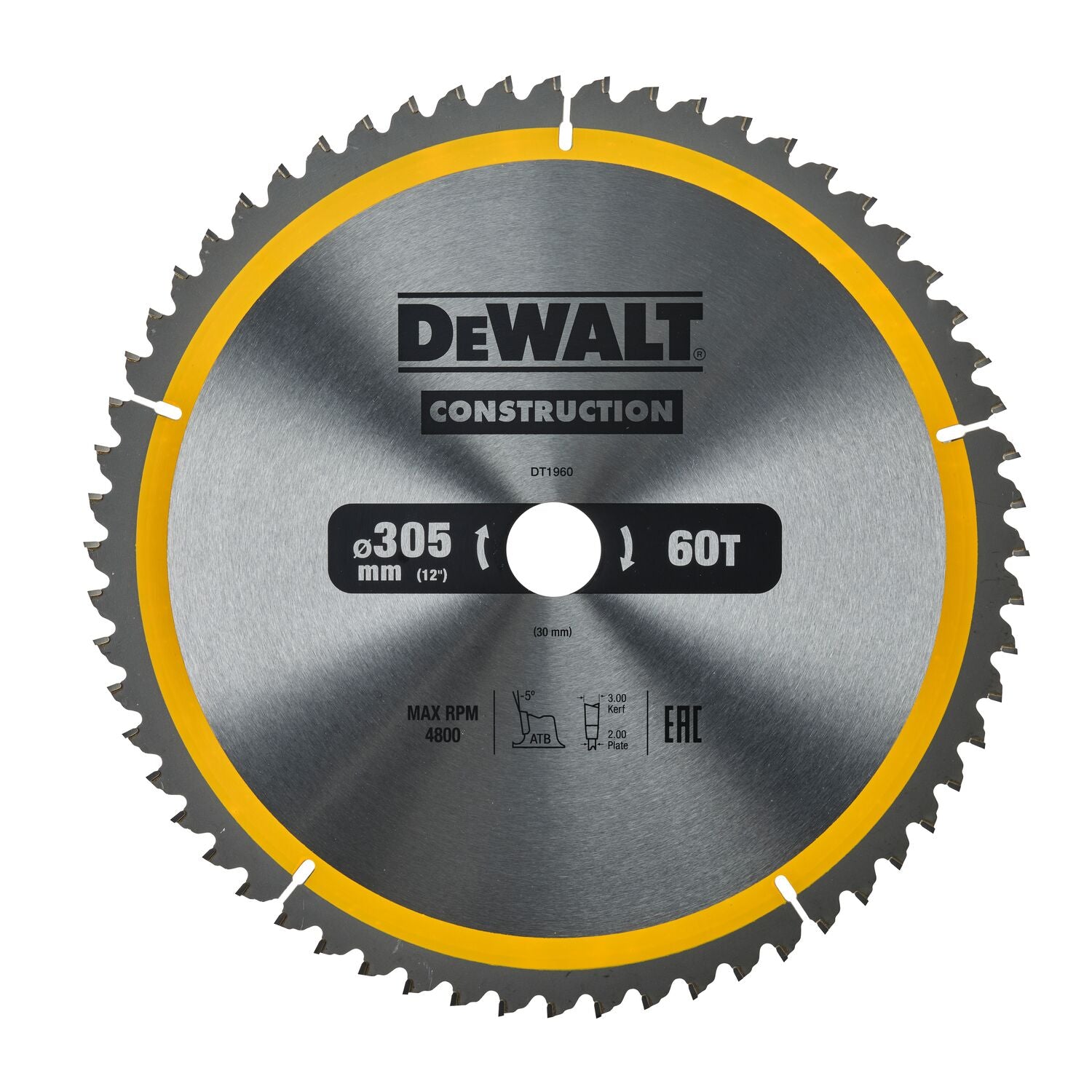 DeWALT Cirkelzaagblad voor Hout | Construction | Ø 305mm Asgat 30mm 60T - DT1960-QZ