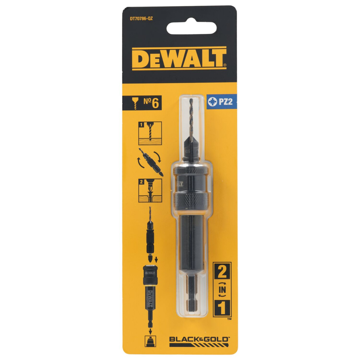 DeWALT DT70786 FLIP & DRIVE: Voorboor, verzinkboor Nr.6 + schroefbit Pz2 + houder