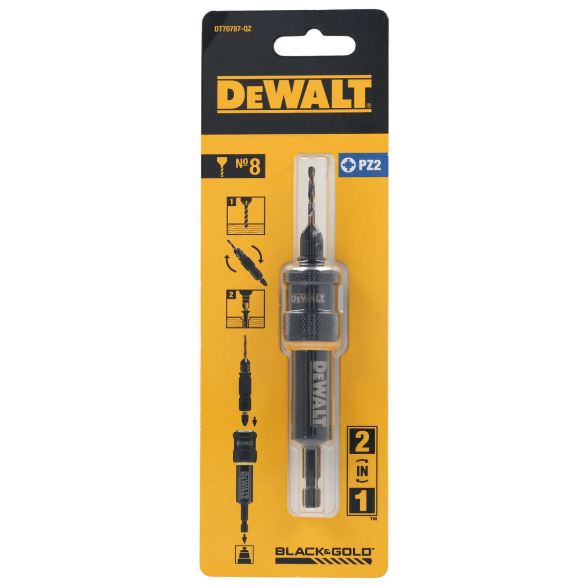DeWALT DT70787 FLIP & DRIVE: Voorboor, verzinkboor Nr.8 + schroefbit Pz2 + houder