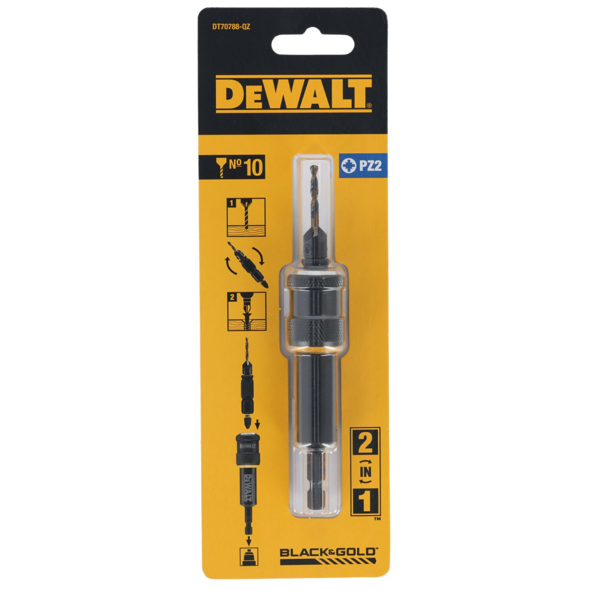 DeWALT DT70788 FLIP & DRIVE: Voorboor, verzinkboor Nr.10 + schroefbit Pz2 + houder