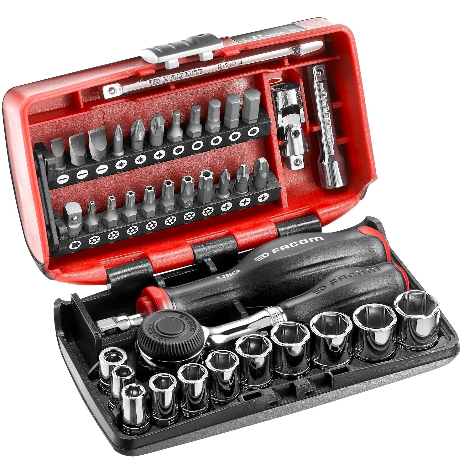 Facom Ultra Compacte Doppenset 1/4" 6-kant met Ratel R.360 - R.360NANOPB