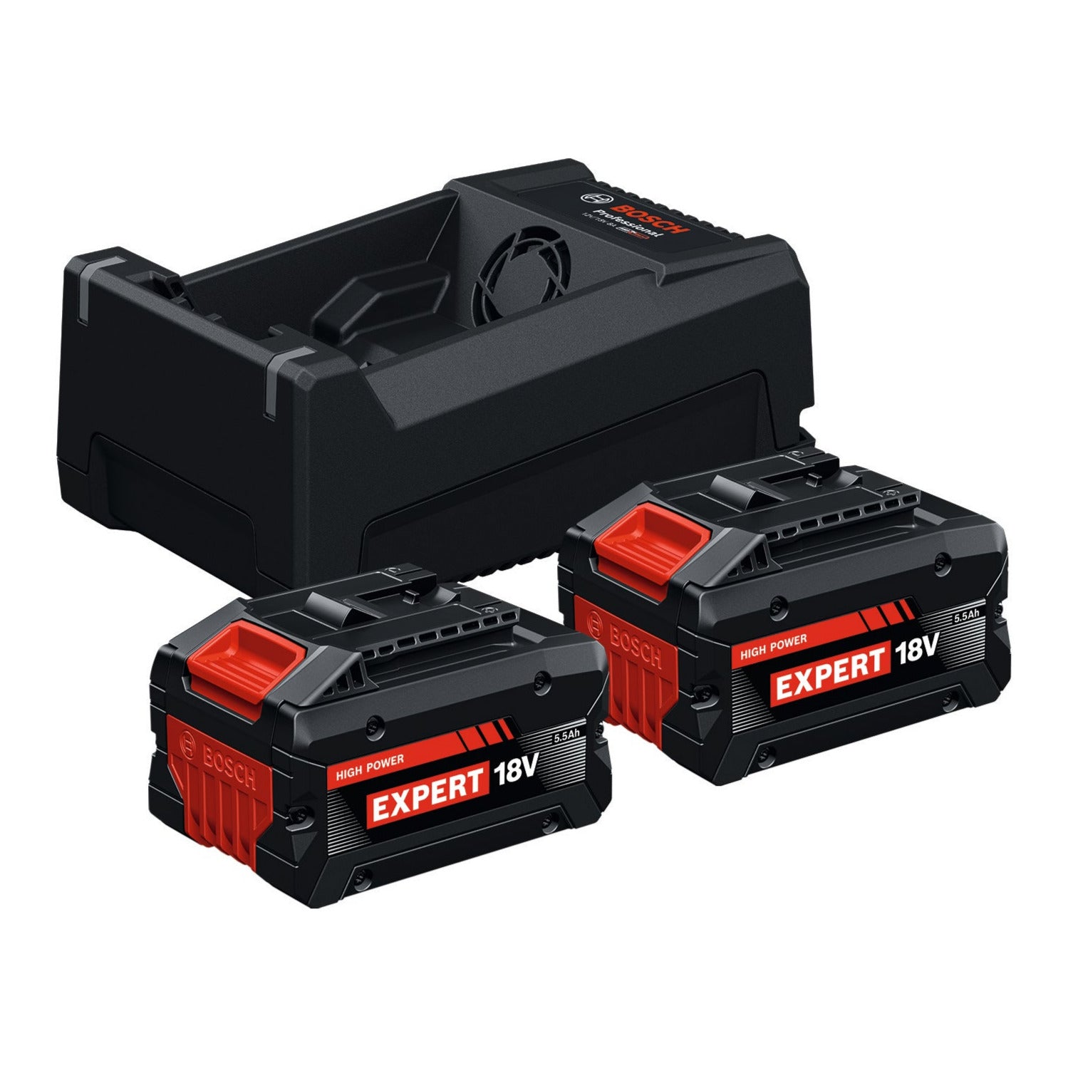Bosch Professional EXBA18V-55 EXPERT – Starterset: 2x EXBA18V-55 5.5Ah EXPERT accu + GAL 12V/18V-80 lader