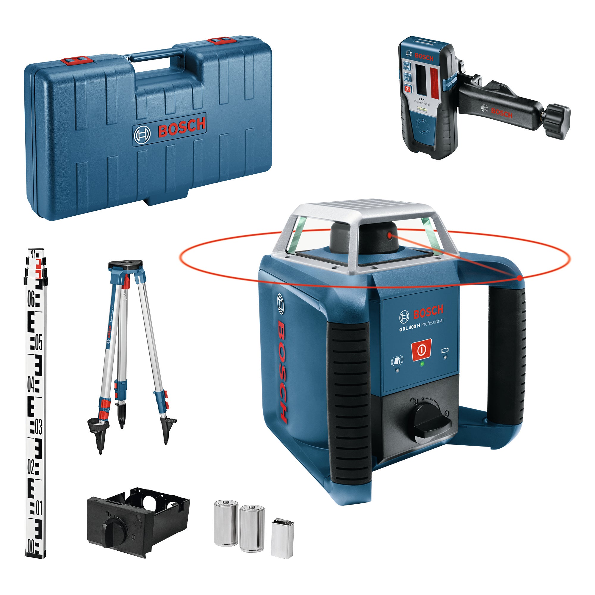 Bosch Professional GRL 400 H Rotatielaser Rood + Laserontvanger LR 1 + BT152 HD Statief + GR2400 Meetlat in koffer - 06159940JY