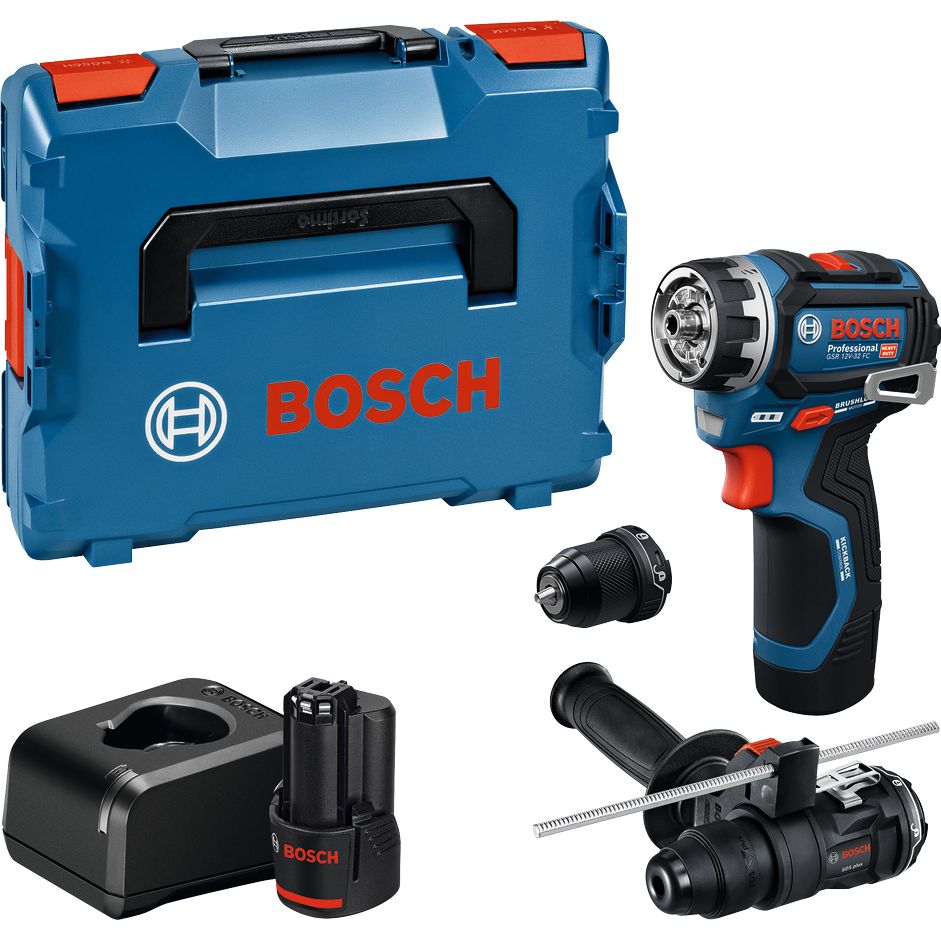 Bosch Professional GSR 12V-32 FC FlexiClick schroefboormachine +2 opzetstukken 12V 2.0Ah in L-Boxx - 06019N7104