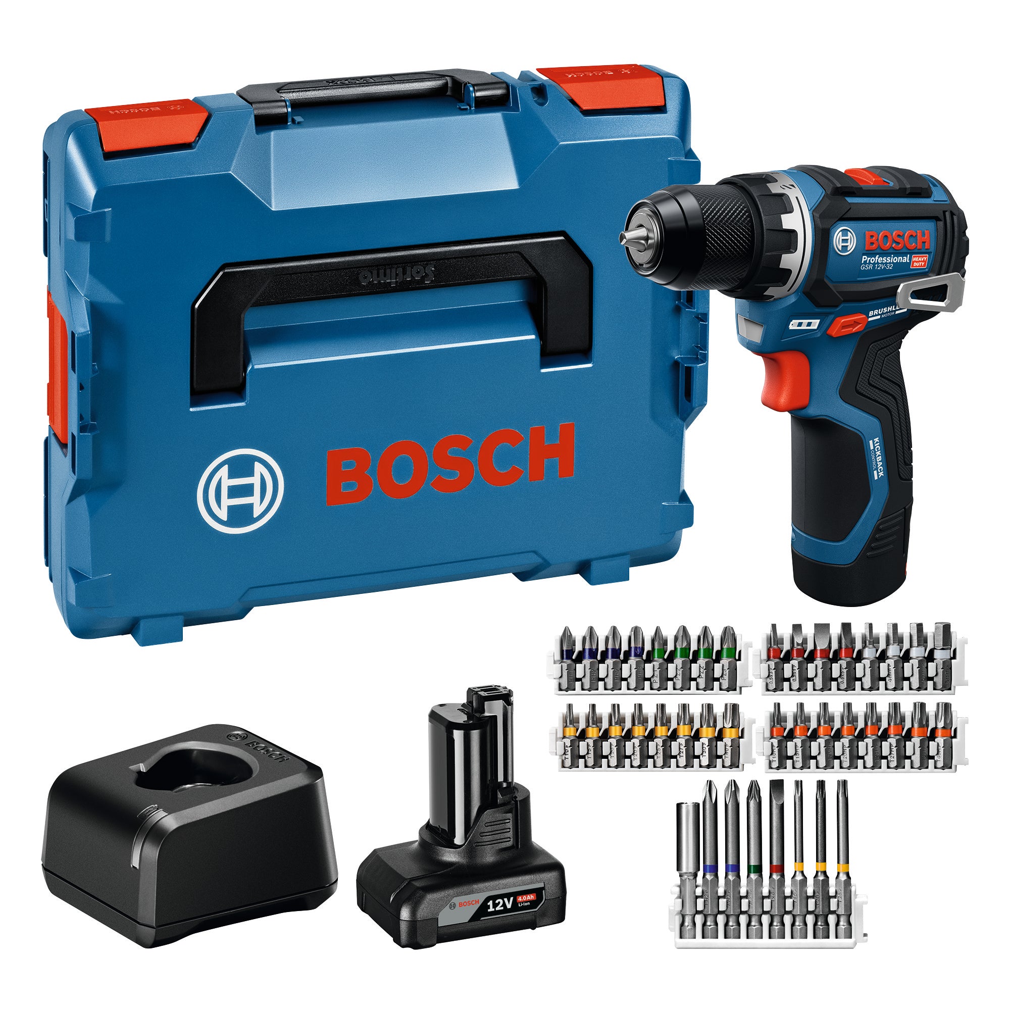 Bosch Professional GSR 12V-32 Accu schroefboormachine 12V 2.0/4.0Ah in L-Boxx + 40-delige bitset - 06019N7005