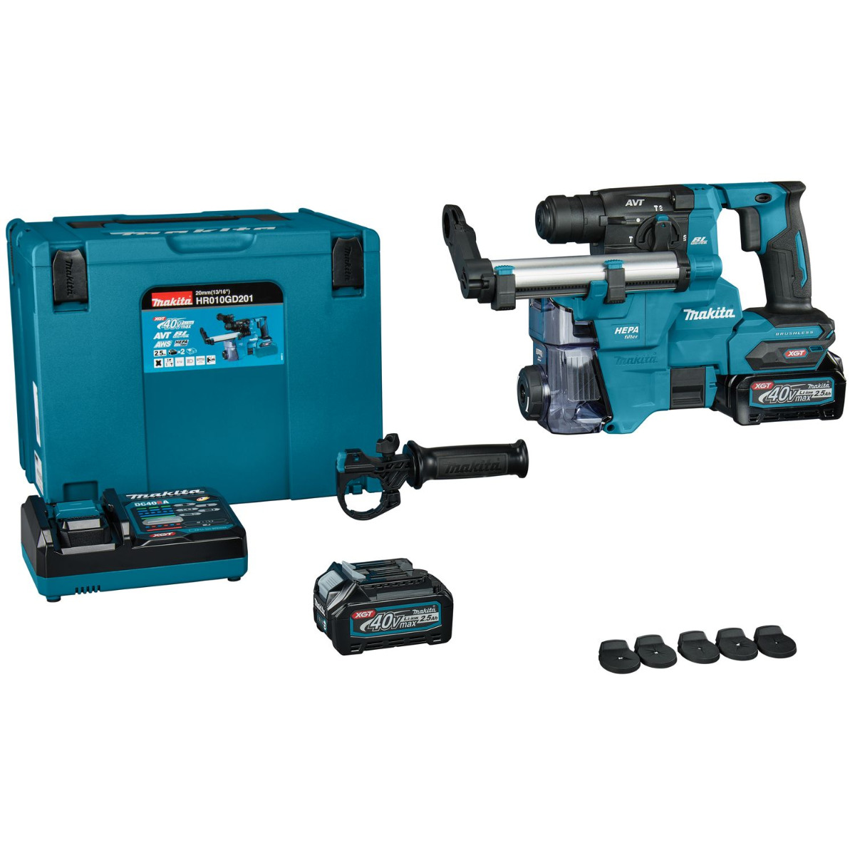 Makita HR010GD201 Accu combihamer SDS-Plus 2,1J + stofafzuiging XGT 40V Max 2.5Ah in Mbox afbeelding 1
