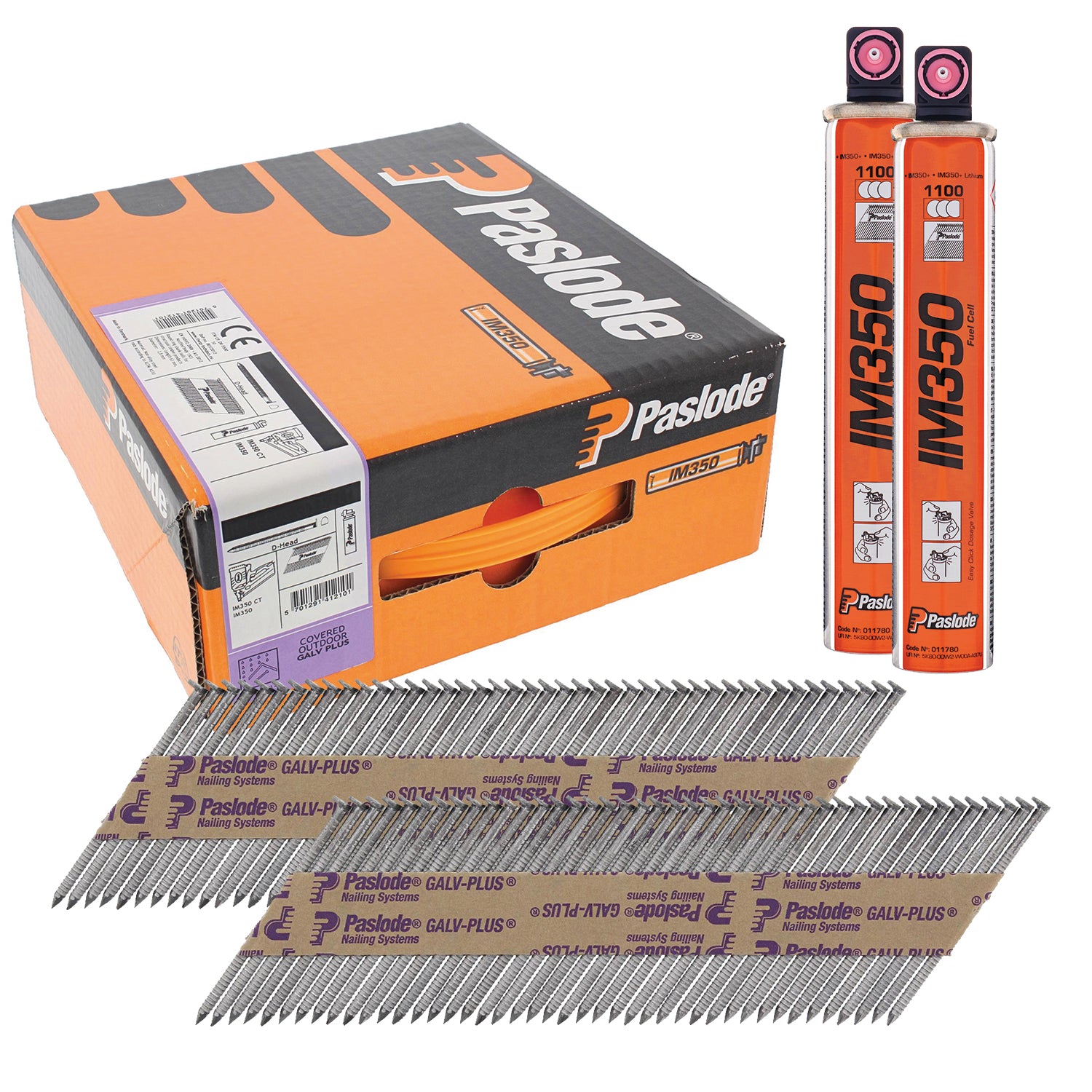 Paslode 141227 3.1 X 75mm IM350 Ring Nails Galv-Plus Finish Box Of 2200 With 2 Fuel Cells