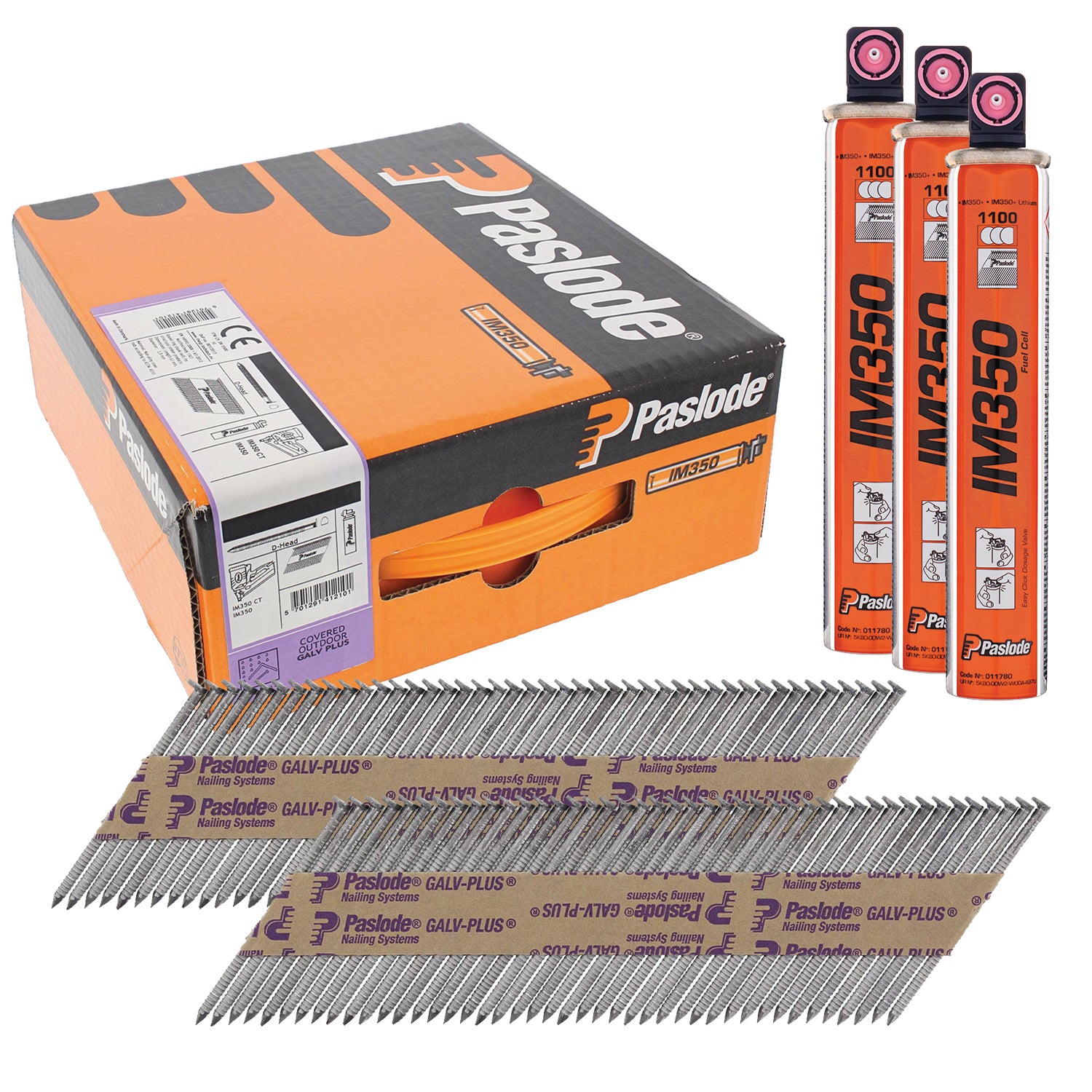 Paslode 34° Papier Gebonden Stripnagels IM350 | D-Kop | 2,8x63 mm | Galv-Plus® | Ring | +3x Gas VE=3300 - 141210