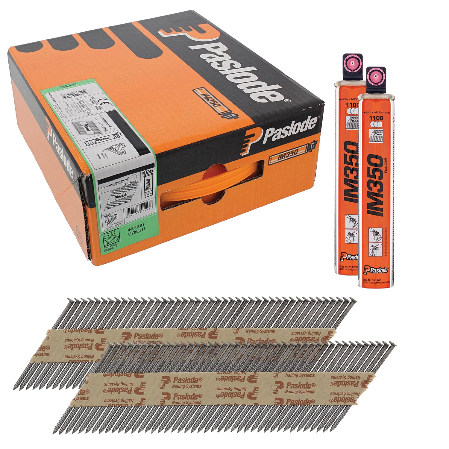 Paslode 34° Papier Gebonden Stripnagels IM350 | D-kop | 2,8x80 mm | Blank | Glad | +2x Gas VE=2200 - 141218