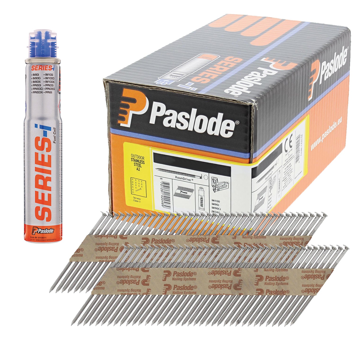 Paslode 34° Papier Gebonden Stripnagels IM90 | RVS A2 | Ring | 2.8x51mm | +1x Gas VE=1250 - 142045 afbeelding 1