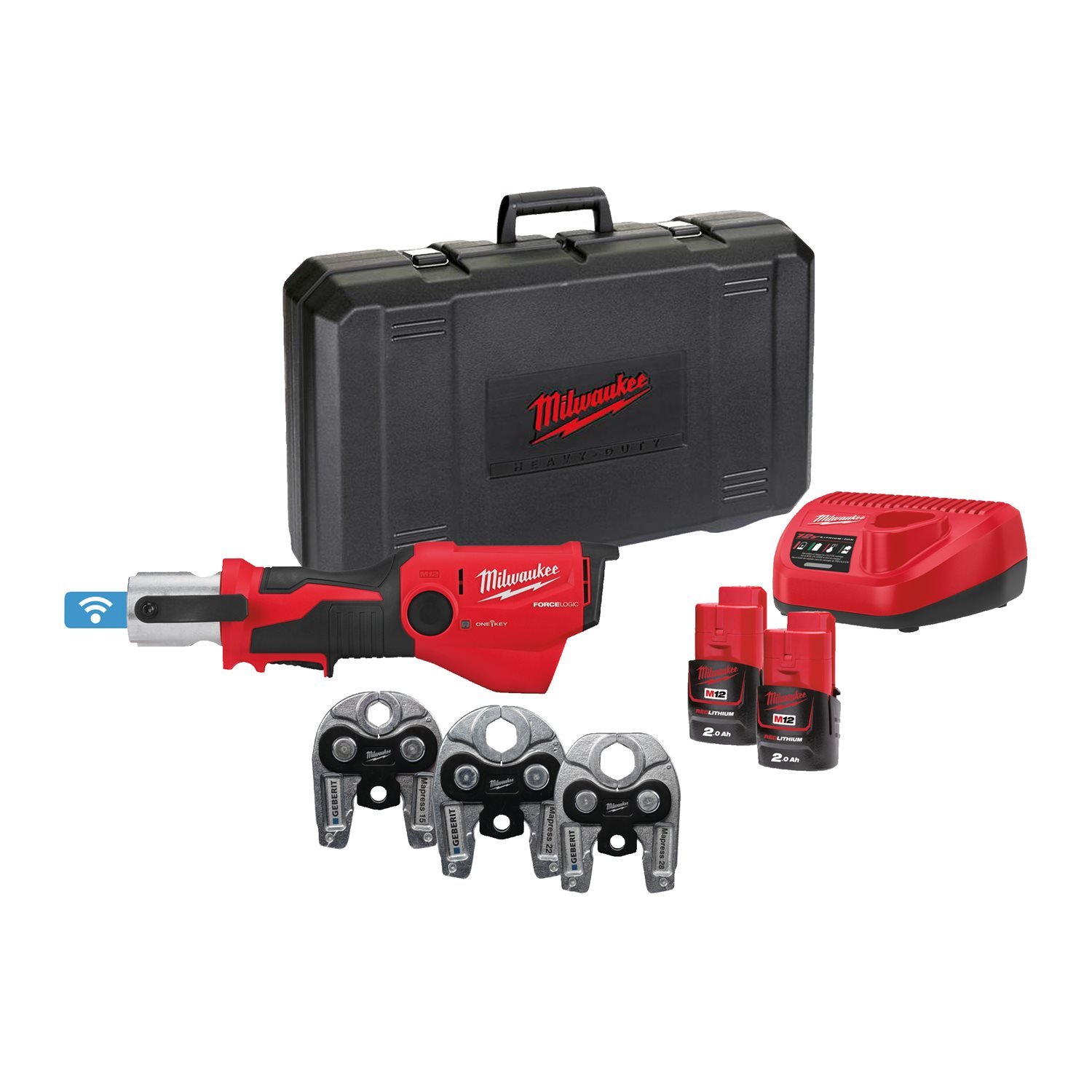 Milwaukee M12 ONEHPT-202C Geberit Mapress Set FORCE LOGIC™ Accu hydraulische perstool 12V 2.0Ah in koffer - 4933481038 afbeelding 1