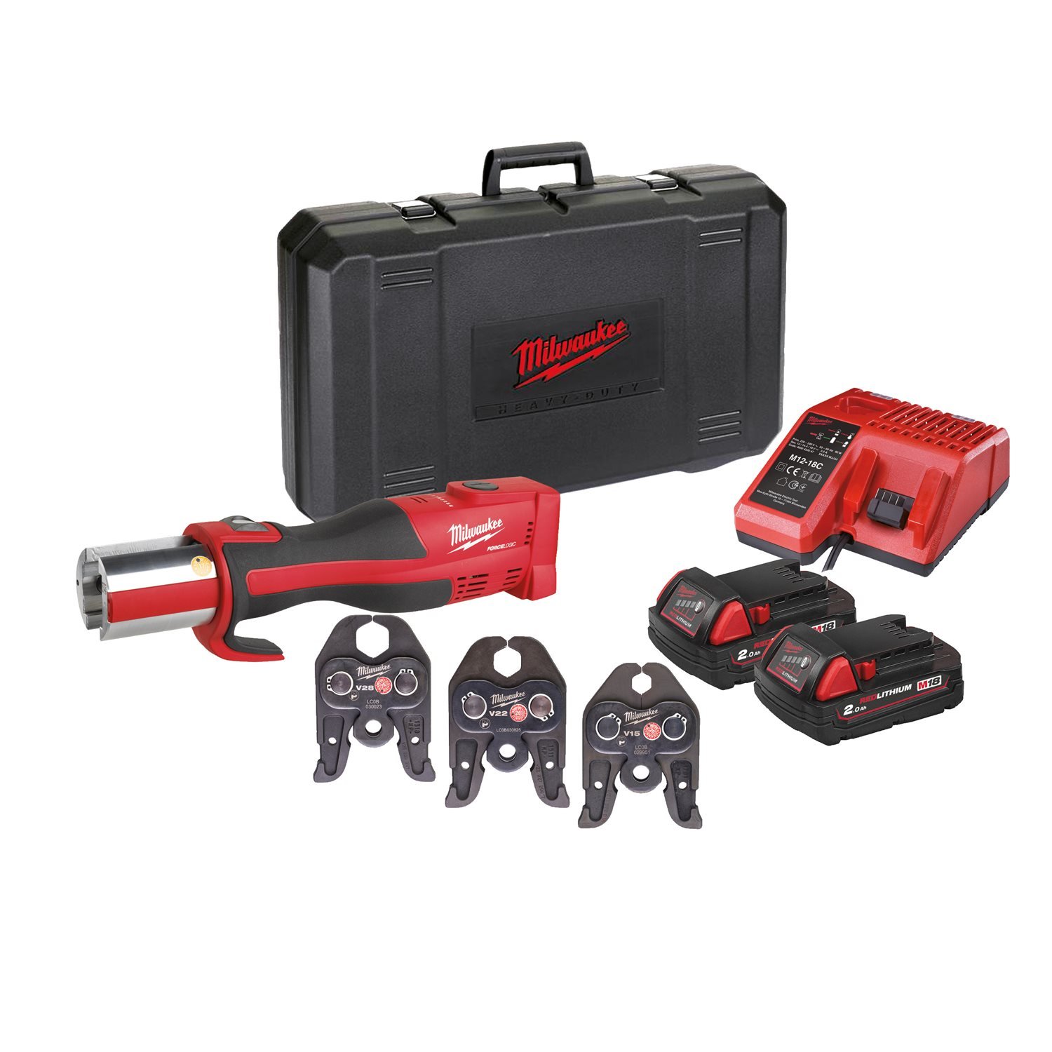 Milwaukee M18 BLHPT-202C V-Set FORCE LOGIC™ Accu hydraulische perstool 18V 2.0Ah in koffer - 4933451134 afbeelding 1
