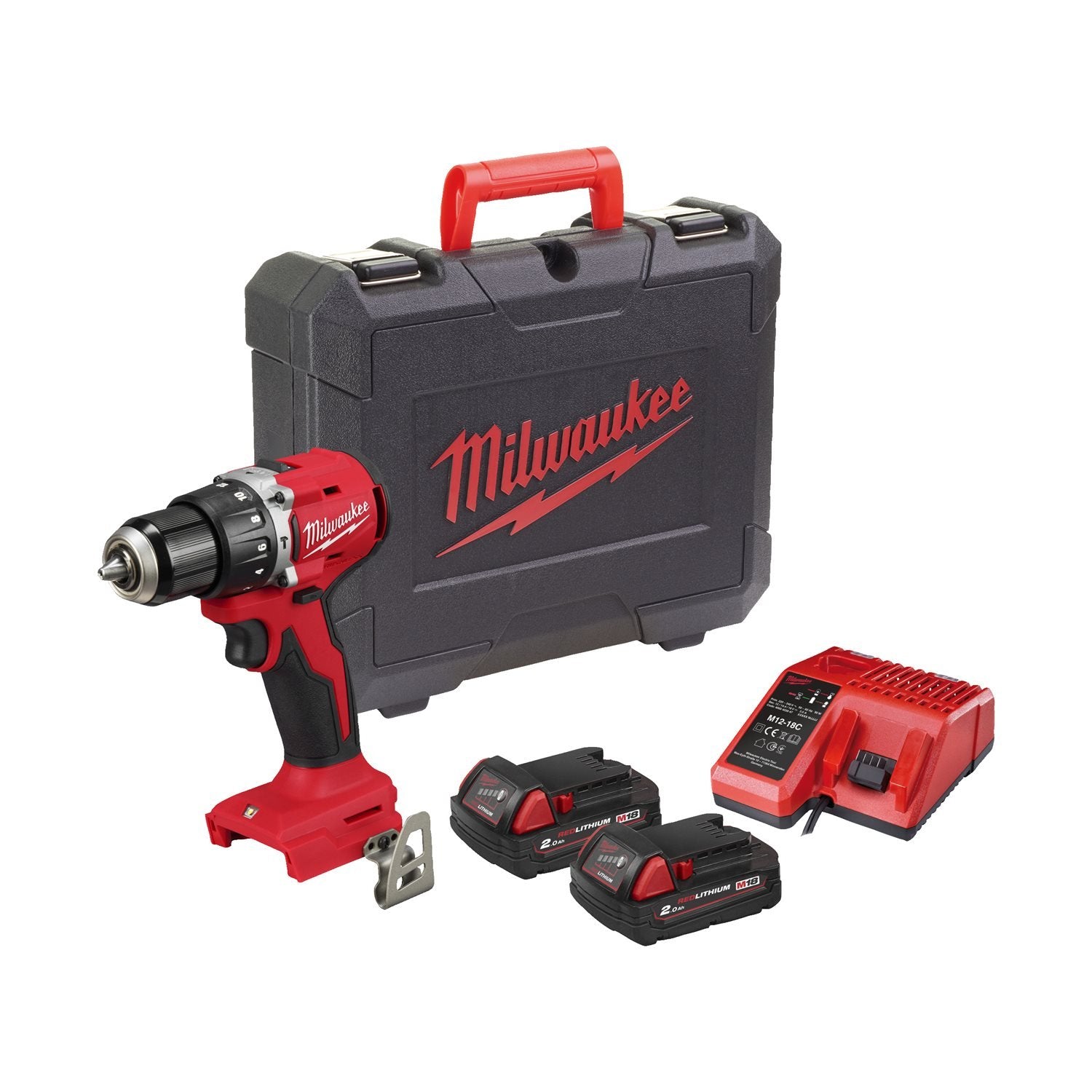 Milwaukee M18 BLPDRC-202C Compacte accu klop-/schroefboormachine 18V 2.0Ah in koffer - 4933492822 afbeelding 1
