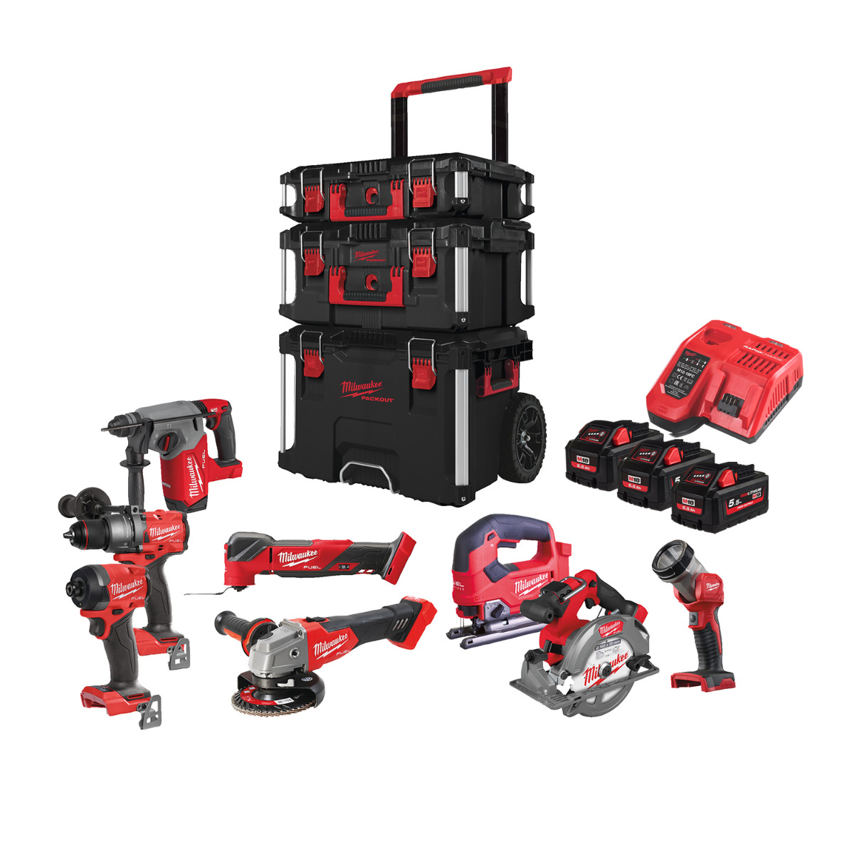 Milwaukee M18 FUEL™ FPP8E-553P Accu combiset 8-delig 18V 5.5Ah in PACKOUT™ trolley - 4933499240 afbeelding 1