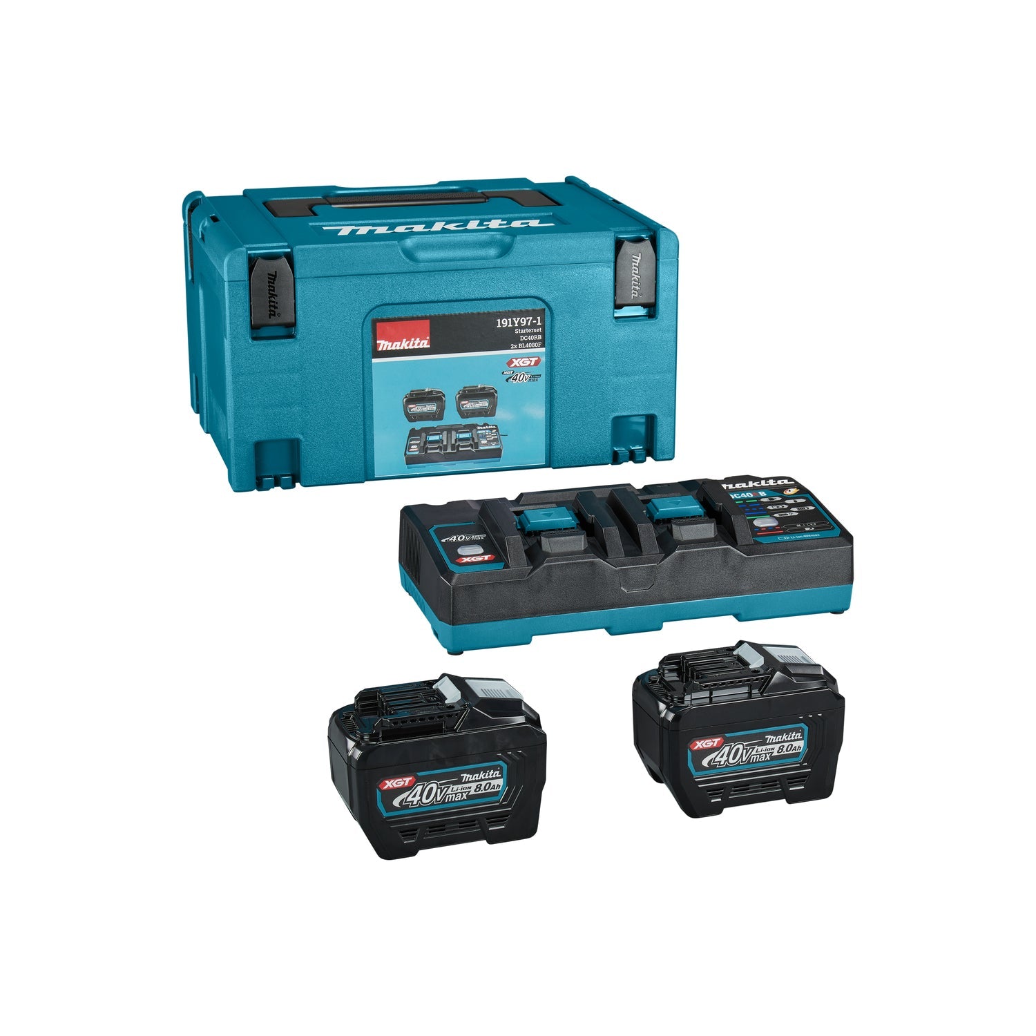 Makita Accu Starterset XGT DC40RB 2xBL4080F in Mbox
