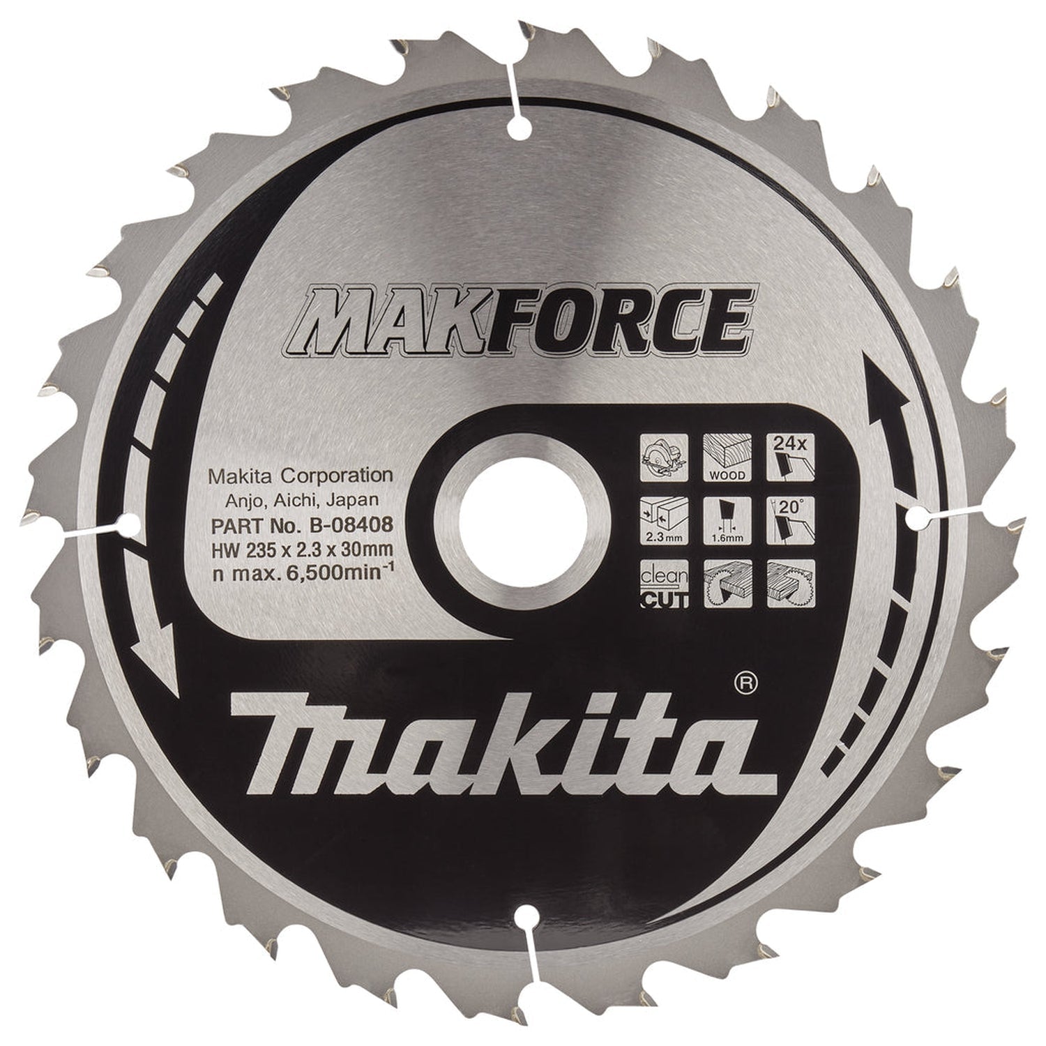 Makita Cirkelzaagblad voor Hout | Makforce | Ø 235mm Asgat 30mm 24T - B-08408
