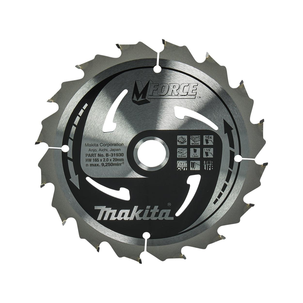 Makita Cirkelzaagblad voor Hout | Mforce | Ø165mm Asgat 20mm 16T - B-31930