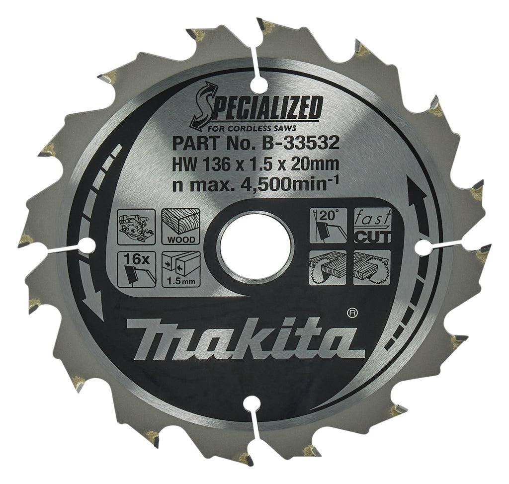 Makita Cirkelzaagblad voor Hout | Specialized | Ø 136mm Asgat 20mm 16T - B-33532