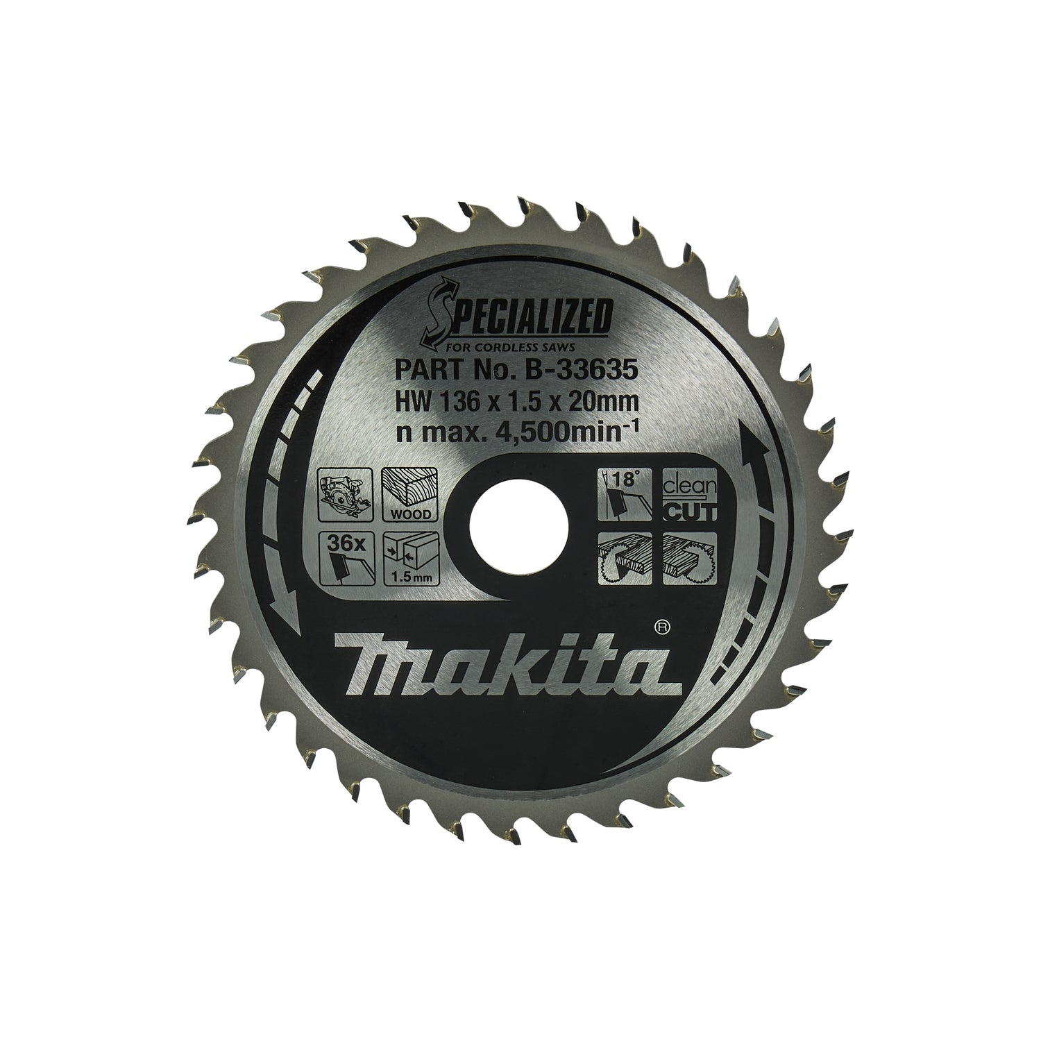 Makita Cirkelzaagblad voor Hout | Specialized: Accu | Ø 136mm Asgat 20mm 36T - B-33635
