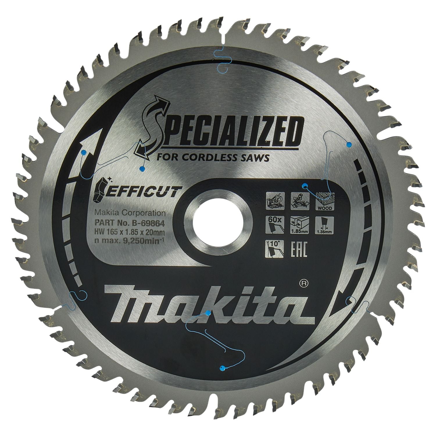 Makita Cirkelzaagblad voor Hout | Efficut | Ø 165mm Asgat 20mm 60T - B-69864