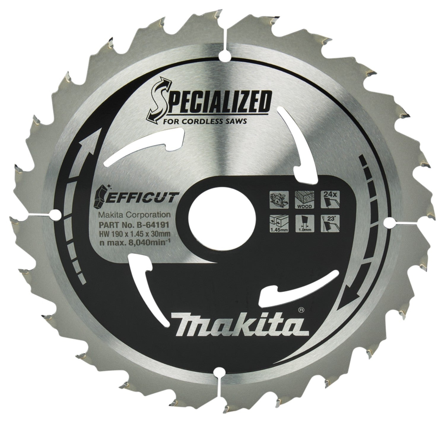 Makita Cirkelzaagblad voor Hout | Efficut | Ø 190mm Asgat 30mm 24T - B-64191