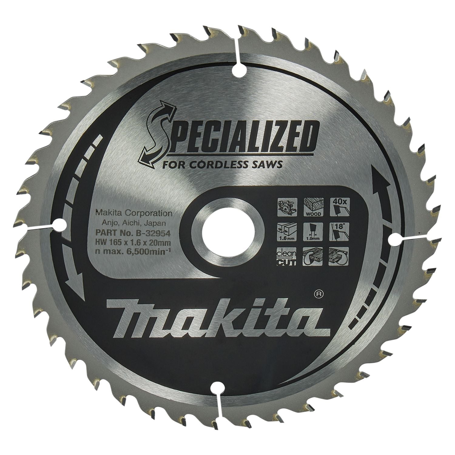 Makita Cirkelzaagblad voor Hout | Specialized | Ø 165mm Asgat 20mm 40T - B-32954
