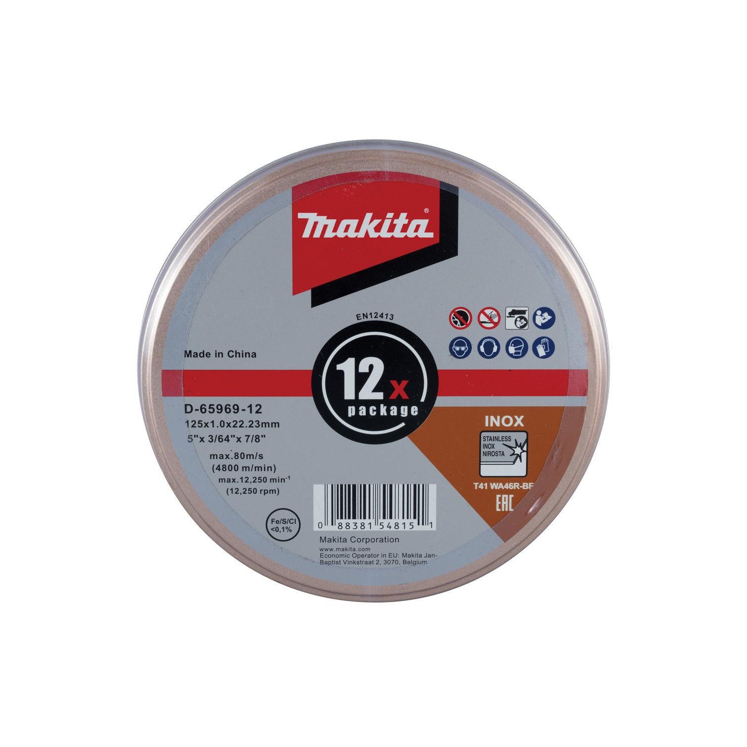 Makita D-65969-12 Doorslijpschijf 125x22,23x1,0mm RVS VE=12