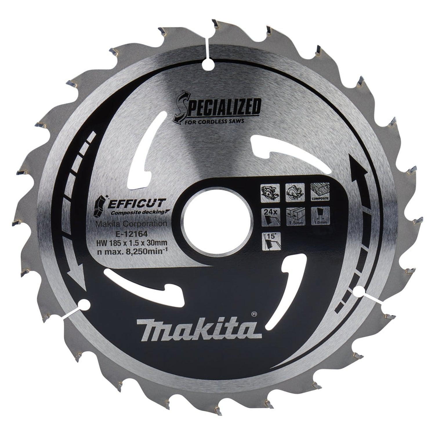 Makita Cirkelzaagblad voor WPC | Efficut | Ø 185mm Asgat 30mm 24T - E-12164