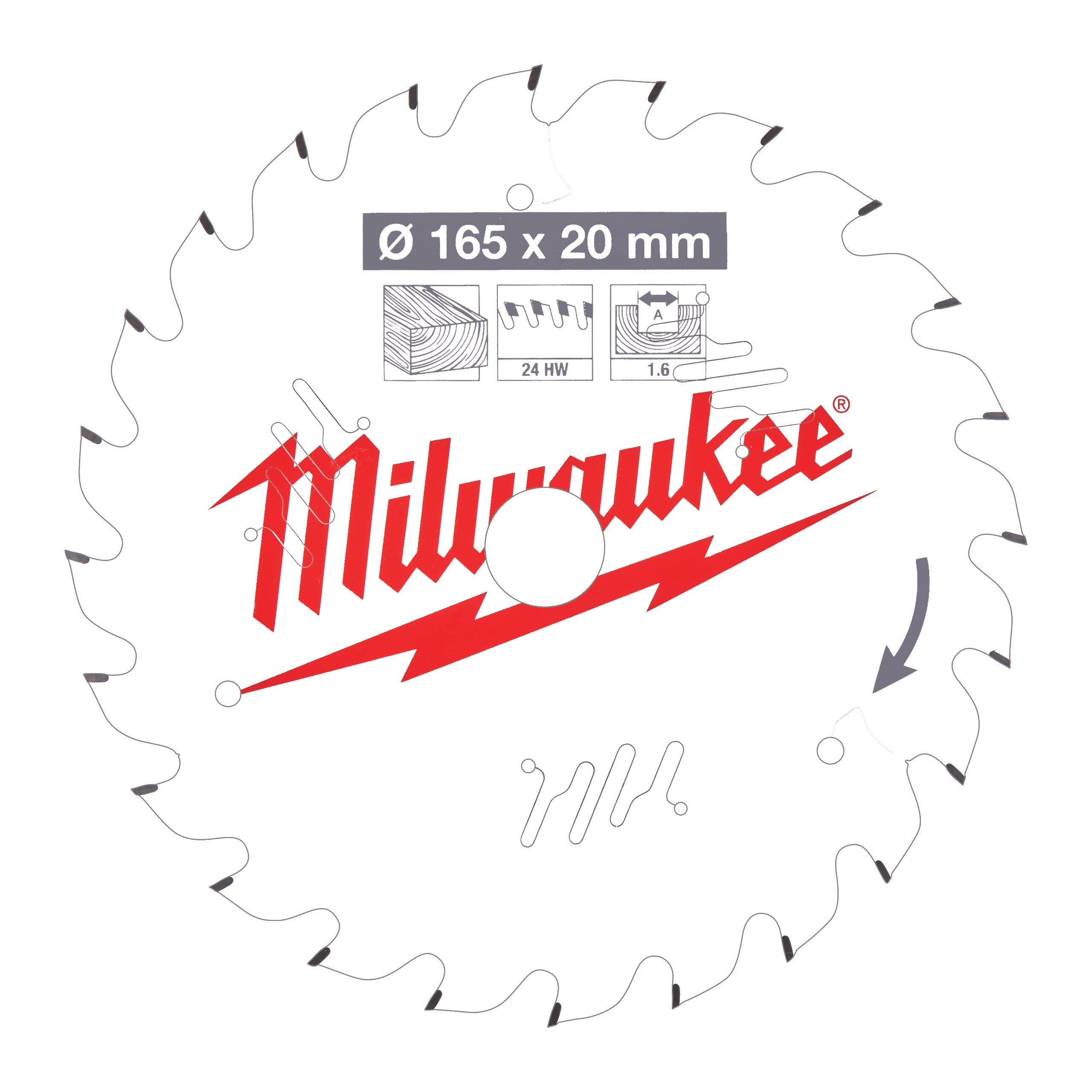 Milwaukee Cirkelzaagblad voor Hout | Ø 165mm Asgat 20mm 24T - 4932471931