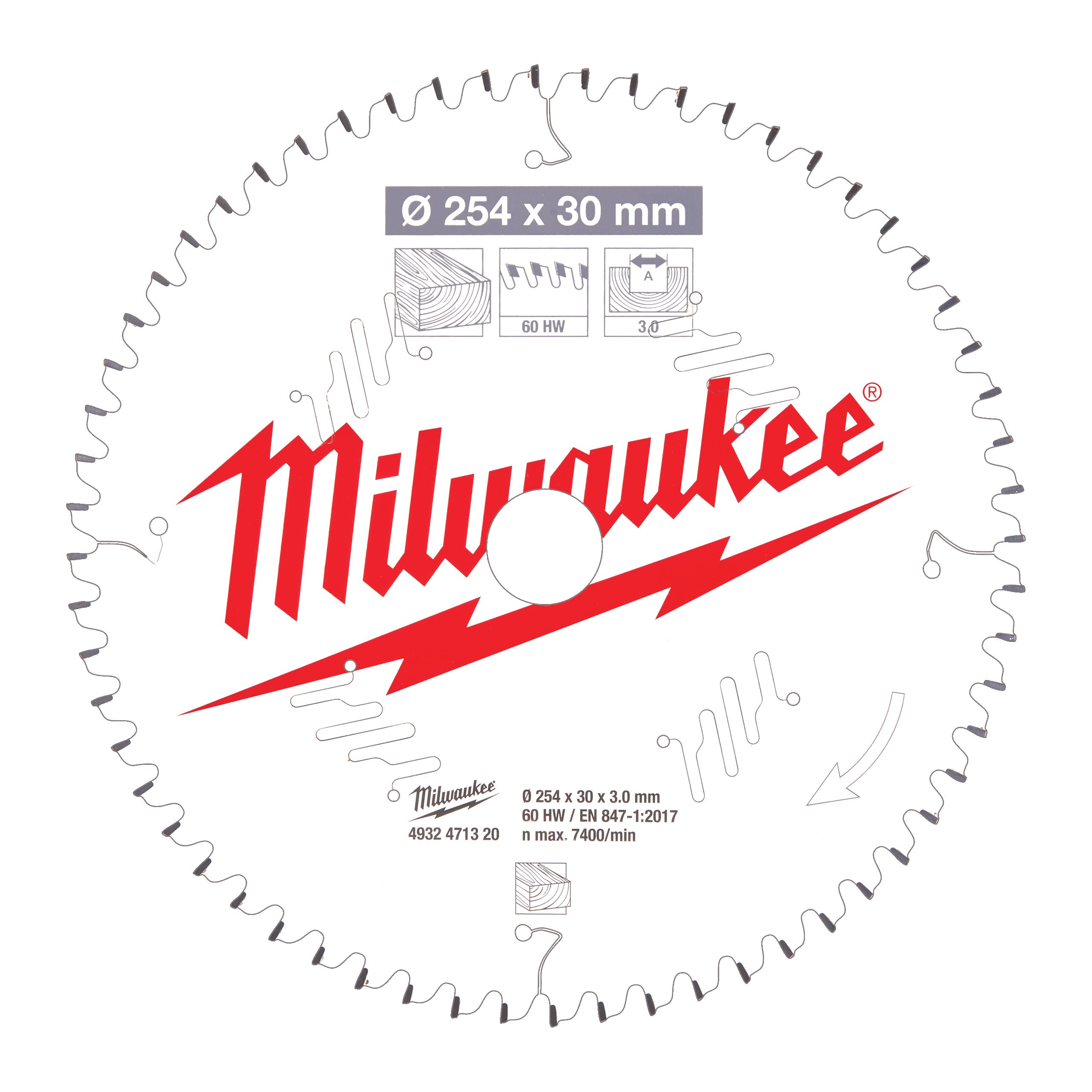 Milwaukee Cirkelzaagblad voor Hout | Ø 254mm Asgat 30mm 60T - 4932471320