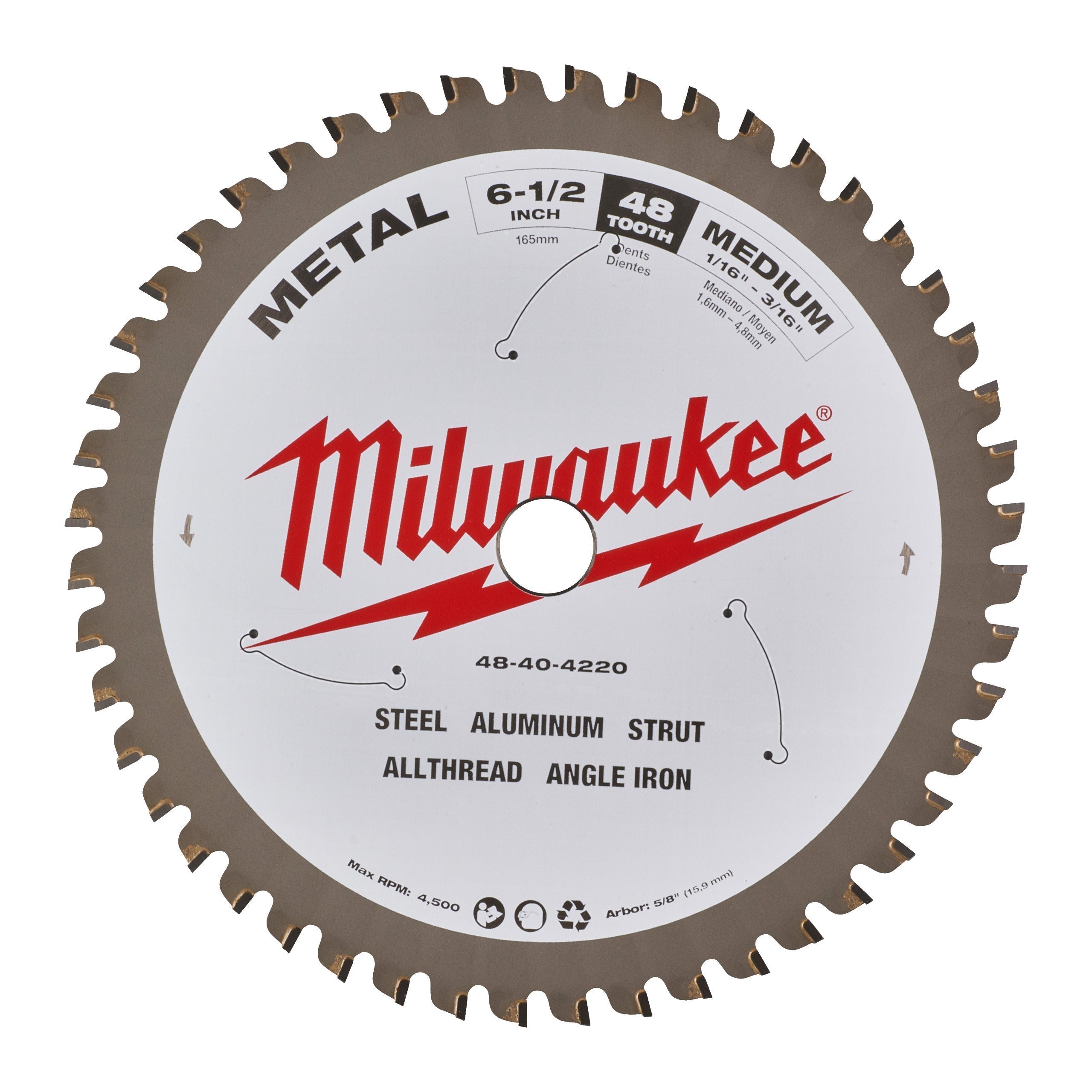 Milwaukee Cirkelzaagblad voor Metaal | Ø 165mm Asgat 16mm 48T - 48404220