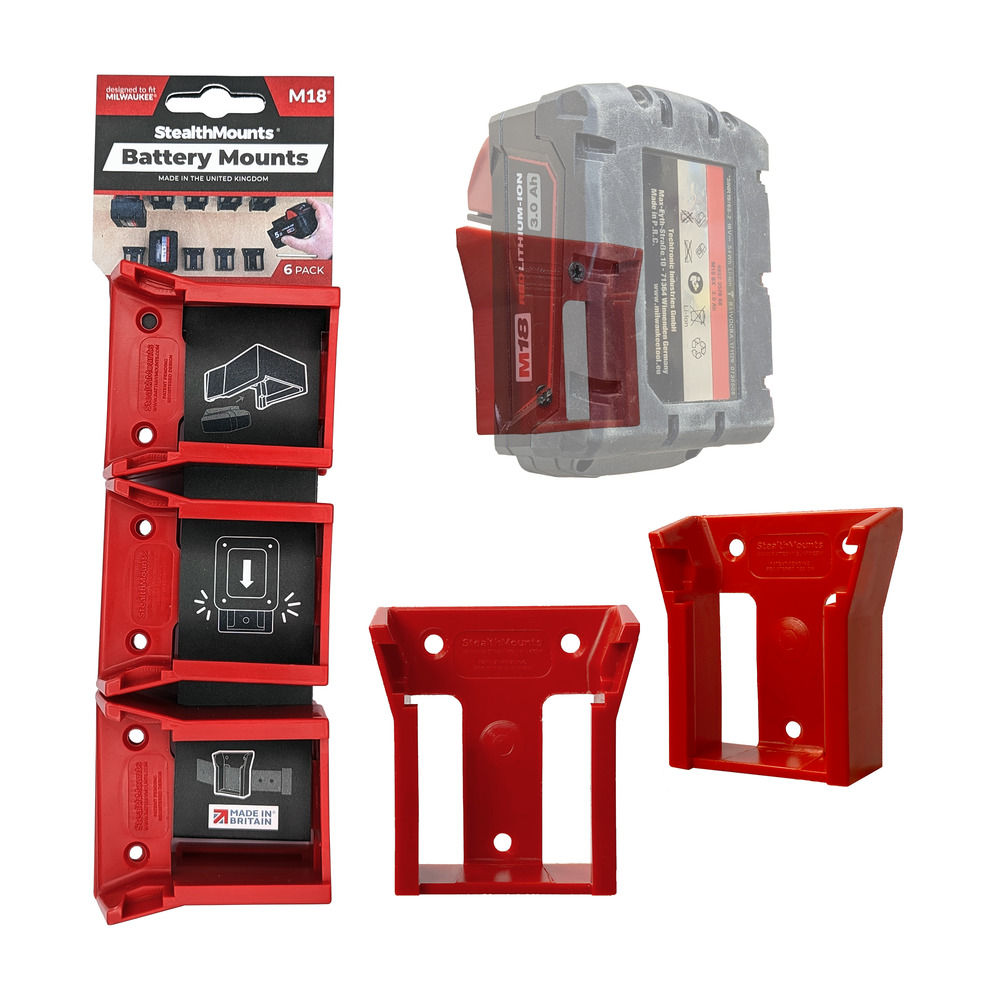 StealthMounts Accuhouder voor Milwaukee M18™ - Rood - BM-MW18-RED-6 afbeelding 1