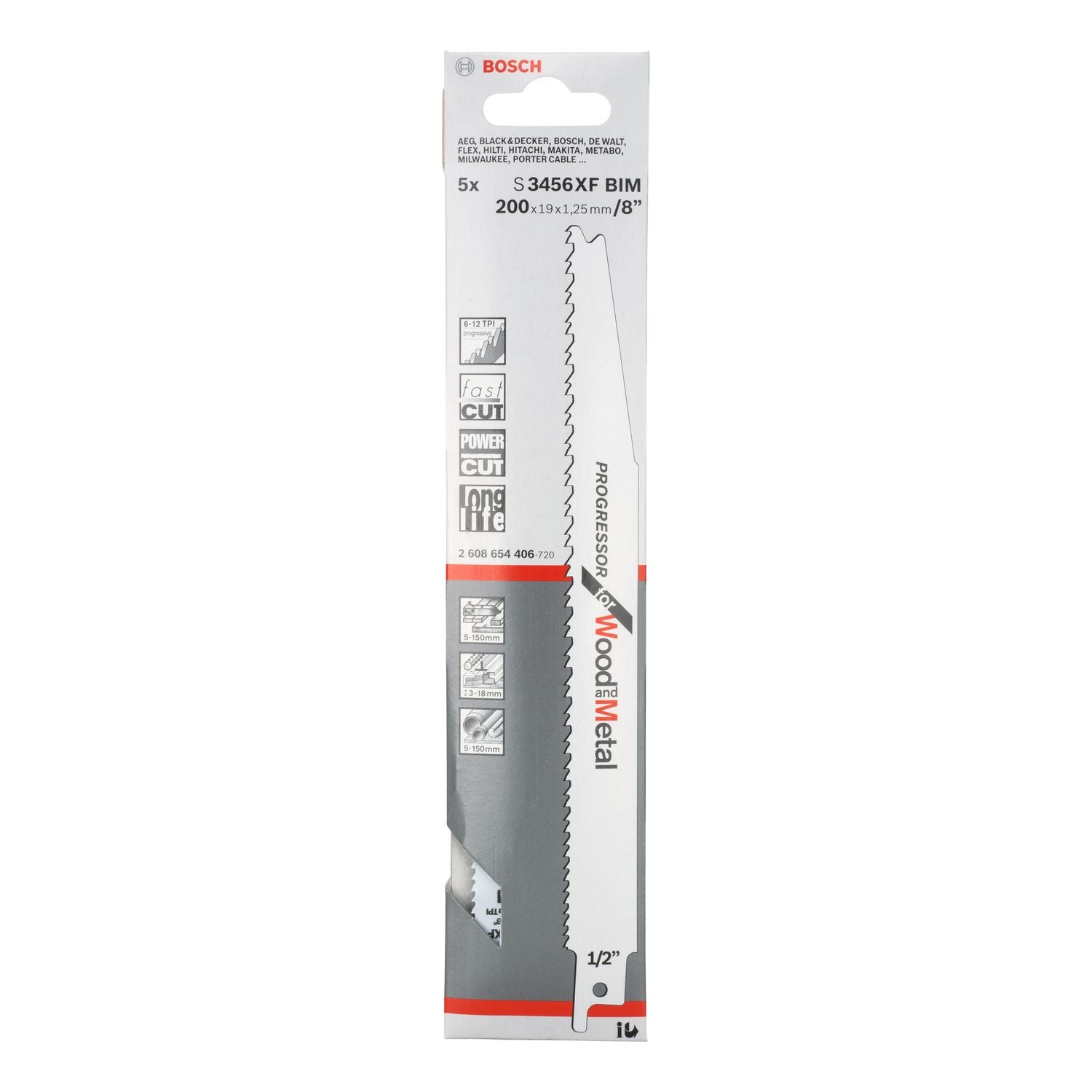 Bosch Professional S3456XF Reciprozaagblad 200mm Progressor for Wood and Metal VE=5 - 2608654406 afbeelding 1