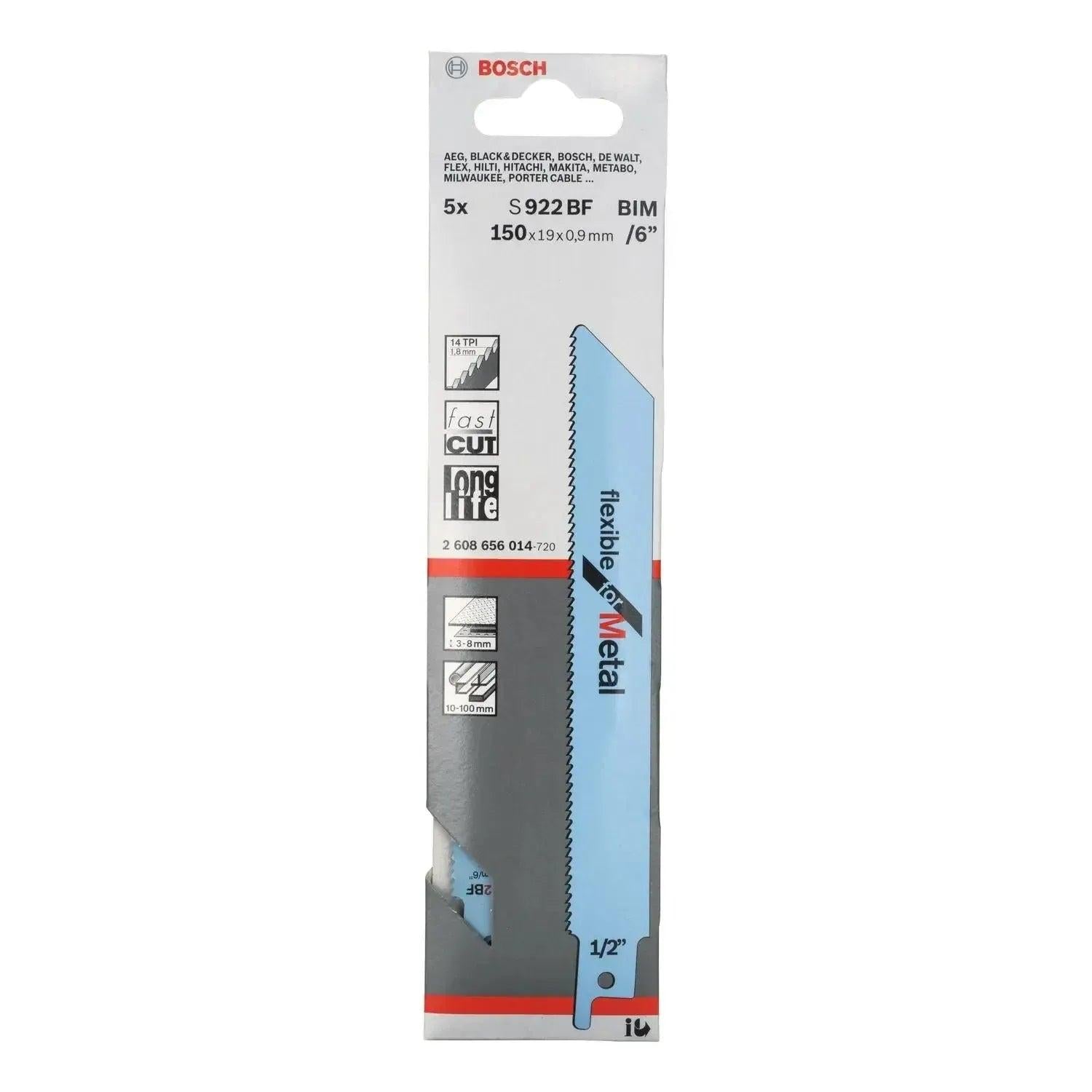 Bosch Professional S922BF Reciprozaagblad 150mm Flexible for Metal VE=5 - 2608656014 afbeelding 1