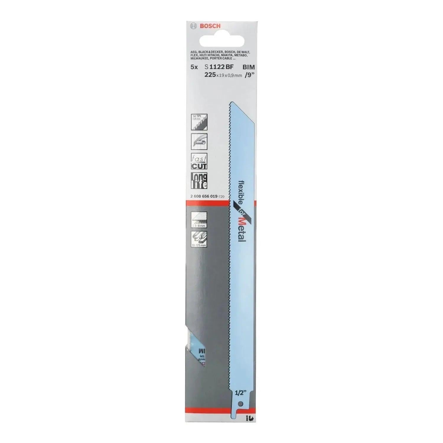 Bosch Professional S1122BF Reciprozaagblad 225mm Flexible for Metal VE=5 - 2608656019 afbeelding 1