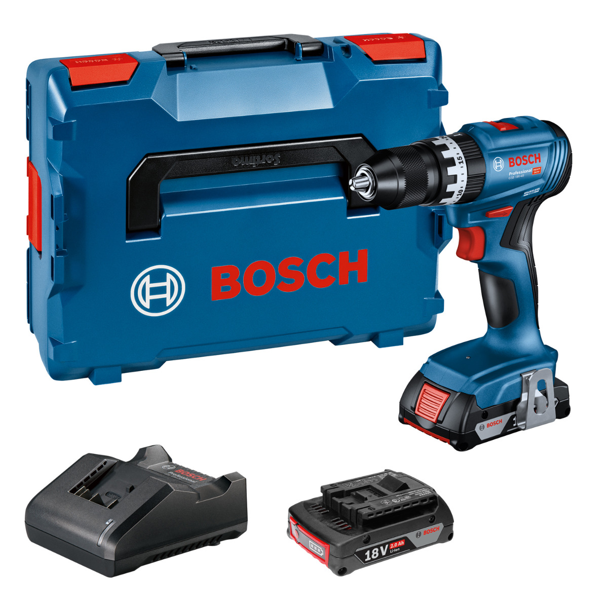 Bosch Professional GSB 18V-45 – Set met 2× GBA 18V 2,0 Ah