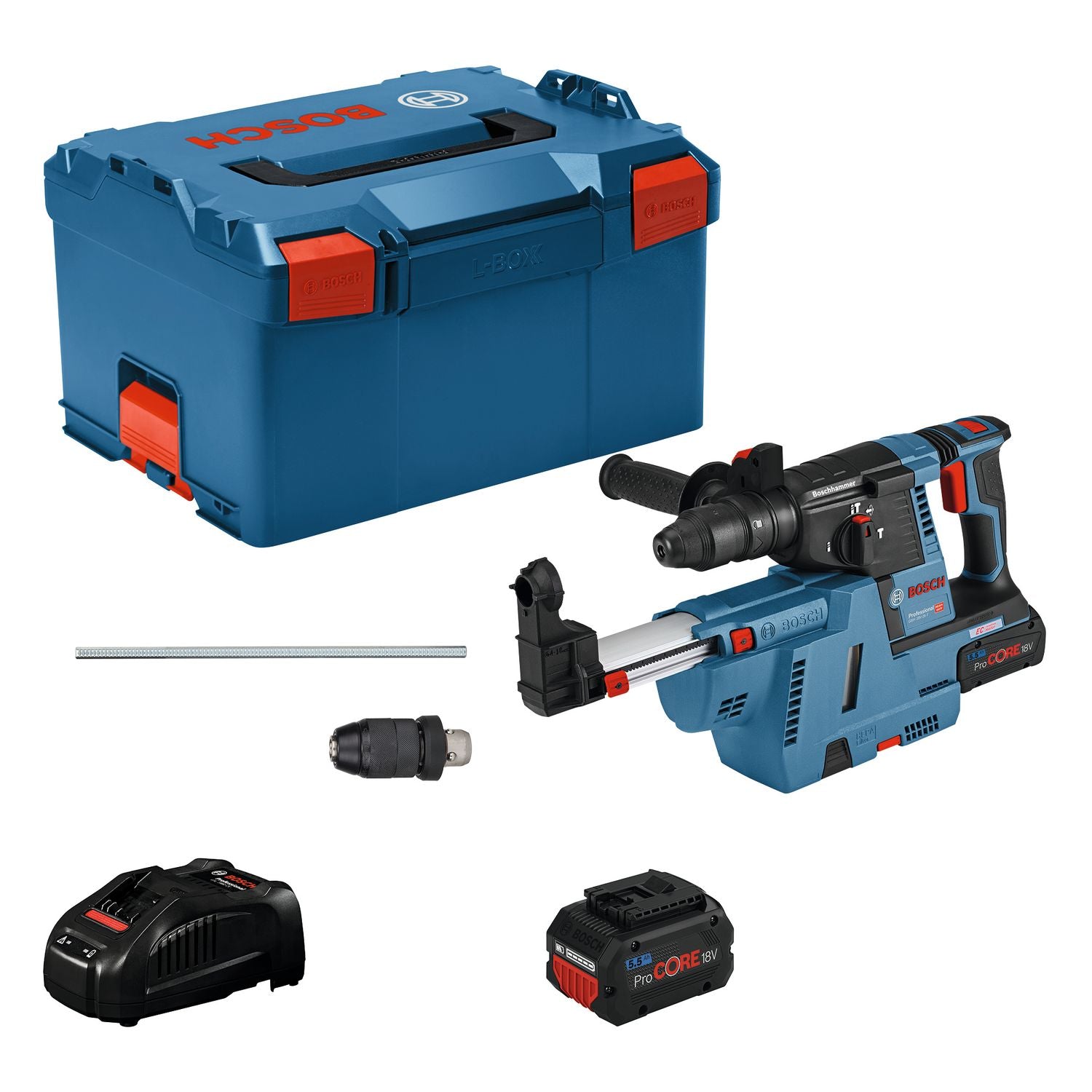 Bosch Professional GBH 18V-26 F – Set met 2× ProCORE18V 5,5 Ah, stofafzuiging en L-BOXX 238
