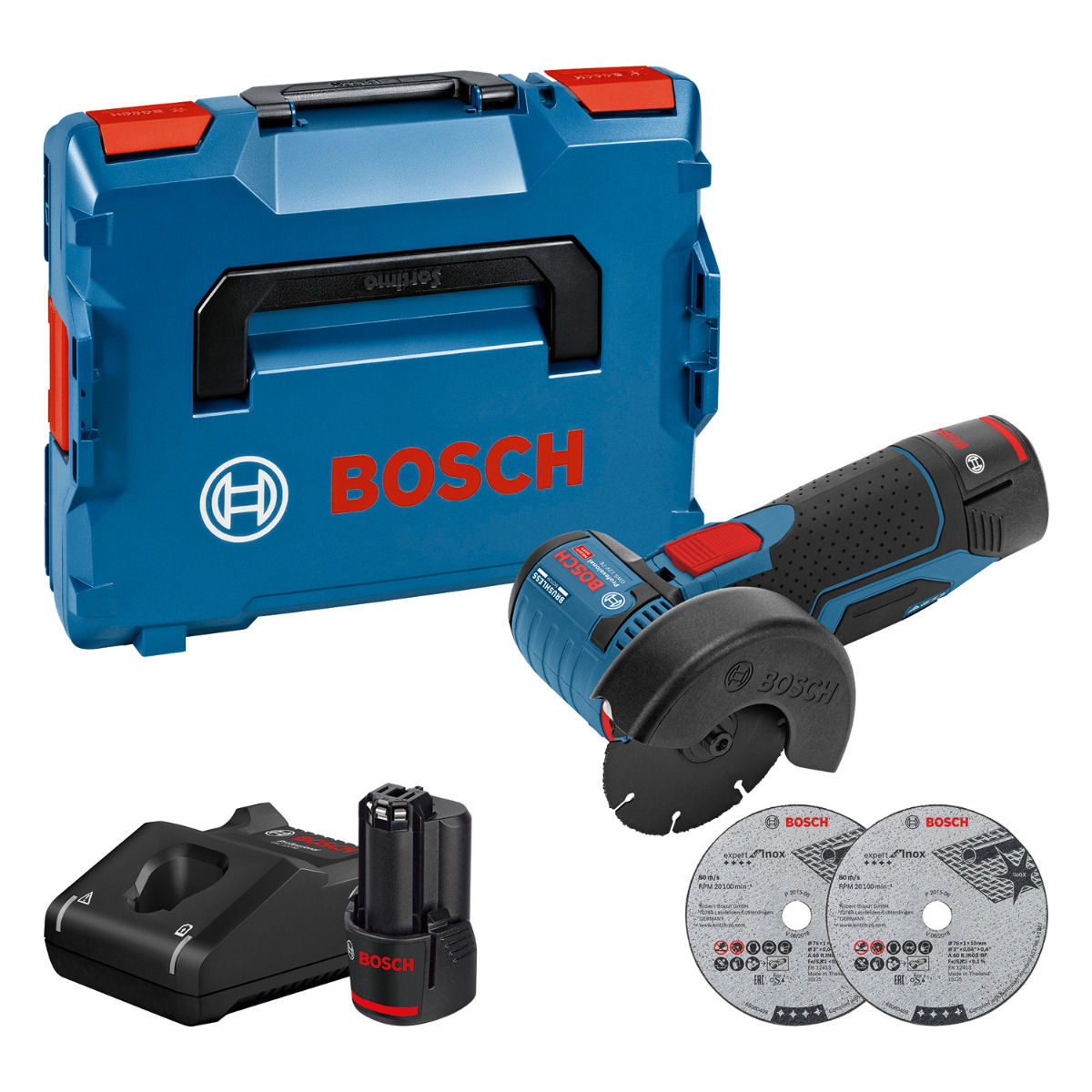 Bosch Professional GWS 12V-76 – Set met 2× GBA 12V 3,0 Ah