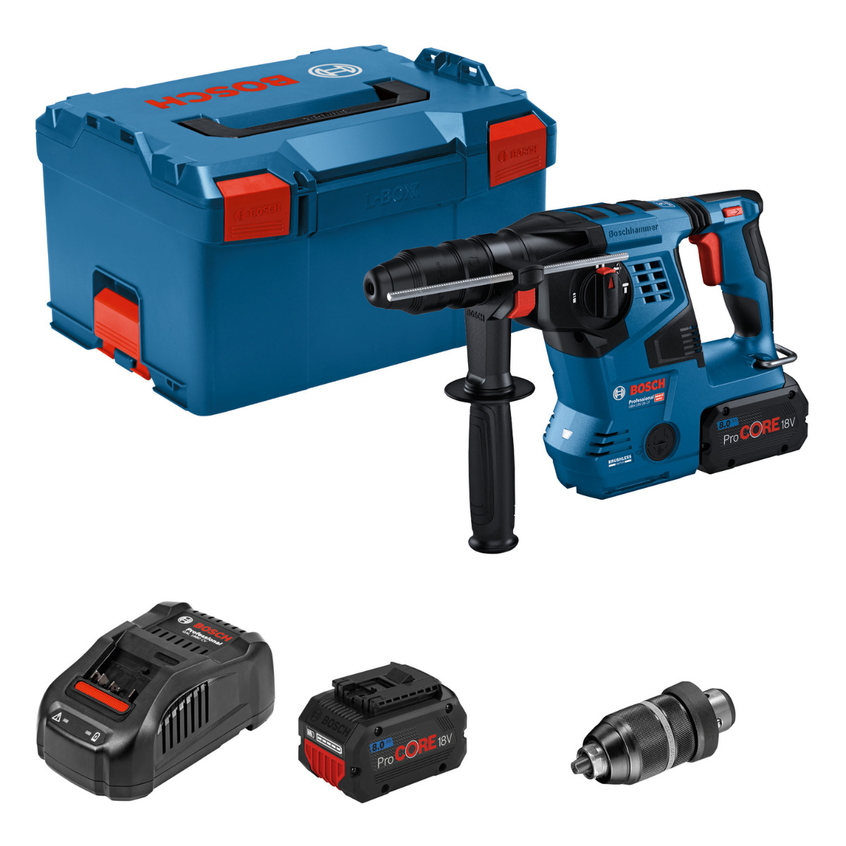 Bosch Professional GBH 18V-28 CF – Set 2× ProCORE18V 8,0Ah + GAL 1880 CV in L-BOXX