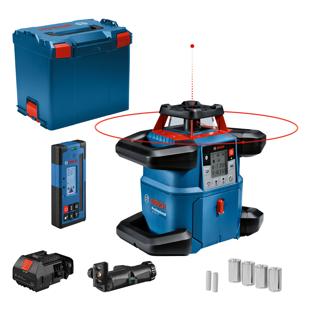 Bosch Professional GRL 600 CHV Accu rotatielaser rood + LR 60 laserontvanger 18V Basic Body met batterijen in L-Boxx - 0601061F01