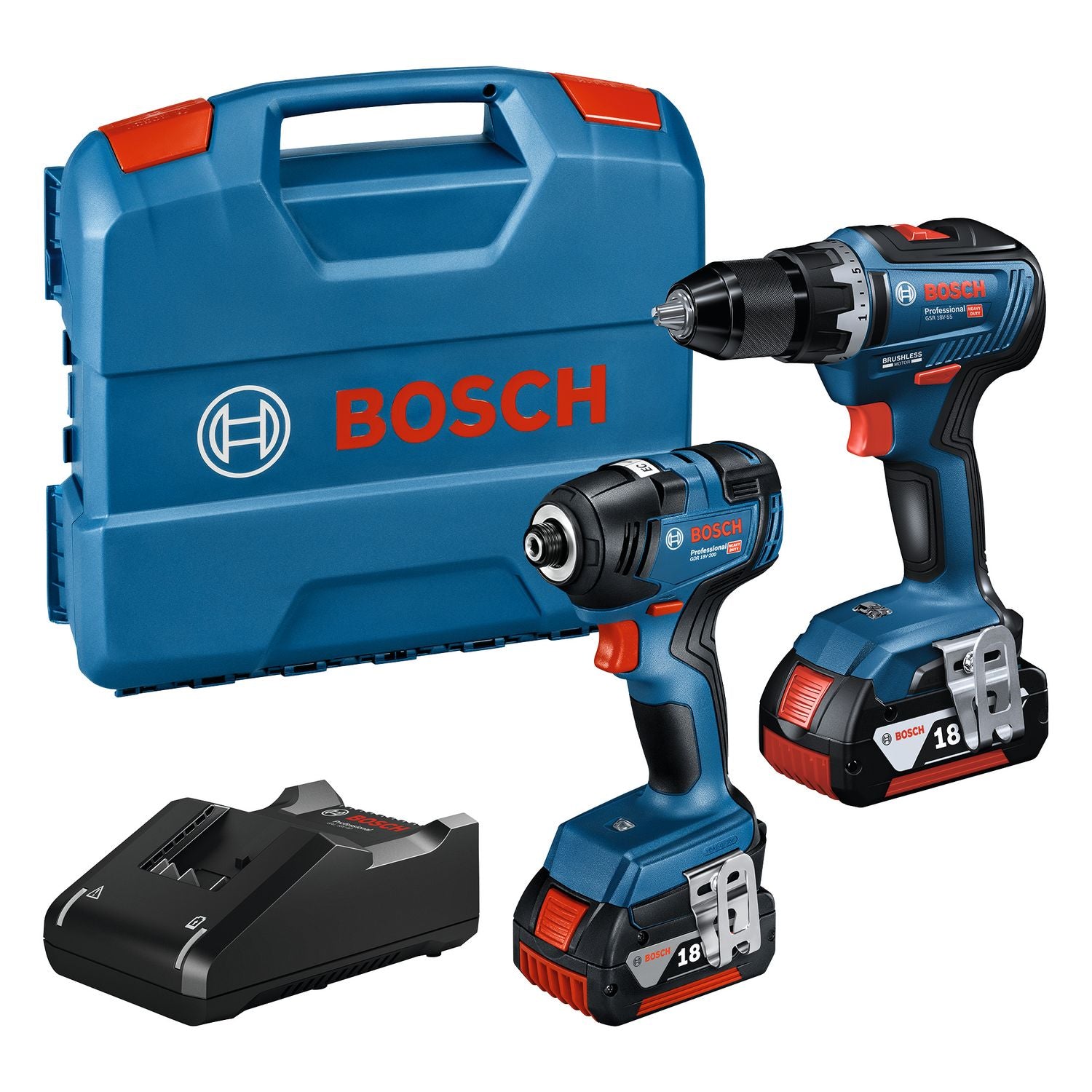 Bosch Professional Combiset GSR 18V-55 + GDR 18V-200 – Complete combiset · met koffer