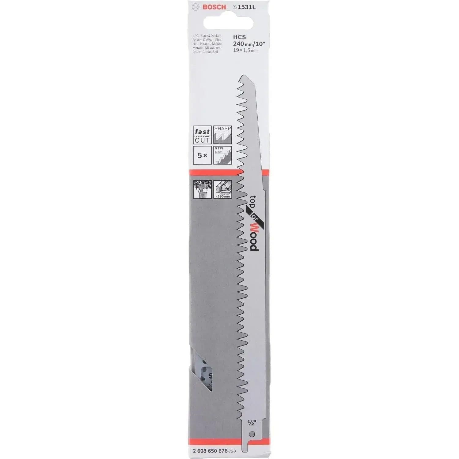 Bosch Professional S1531L Reciprozaagblad 240mm Top for Wood VE=5 - 2608650676