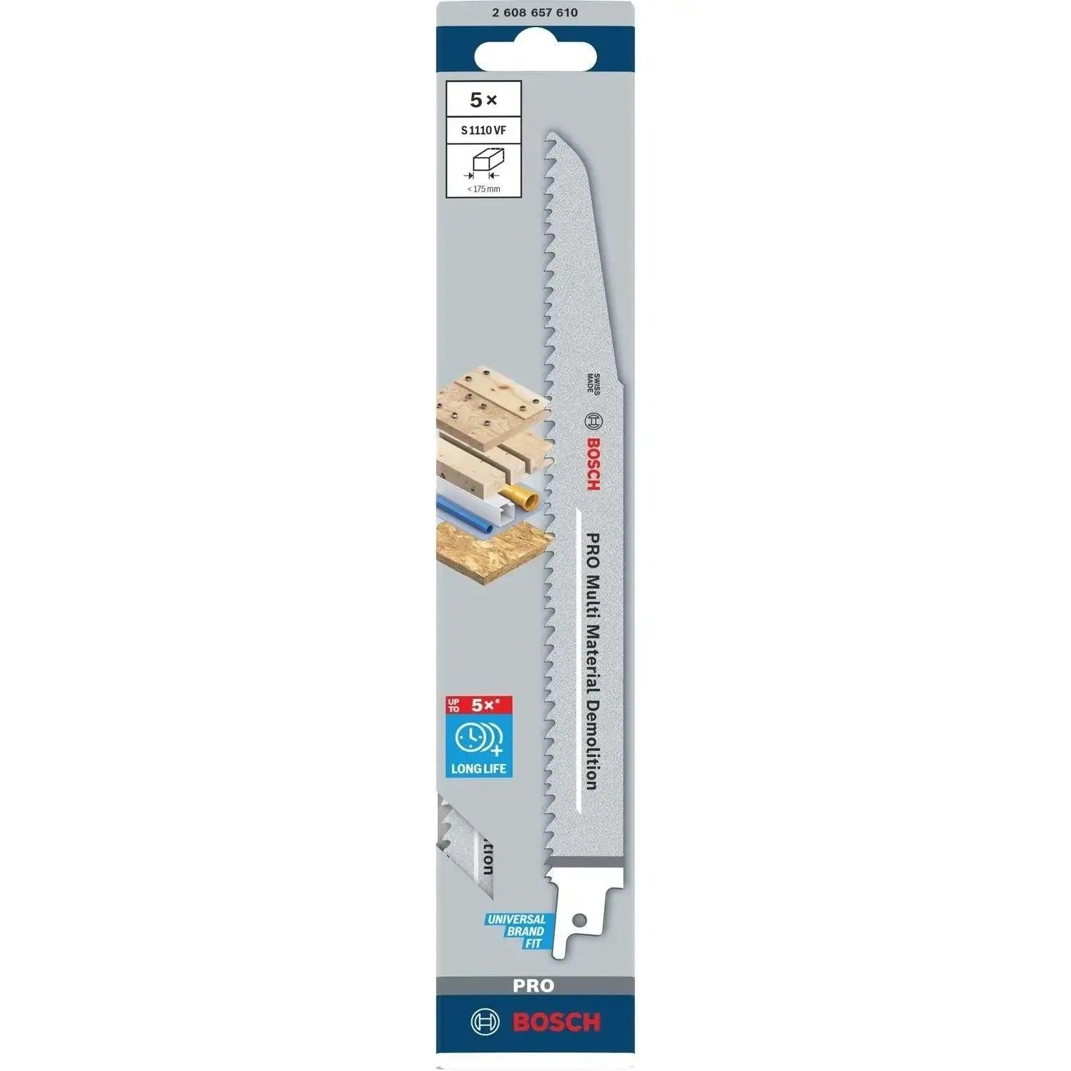 Bosch Professional S1110VF PRO Reciprozaagblad 225mm Multi Material Demolition VE=5 - 2608657610