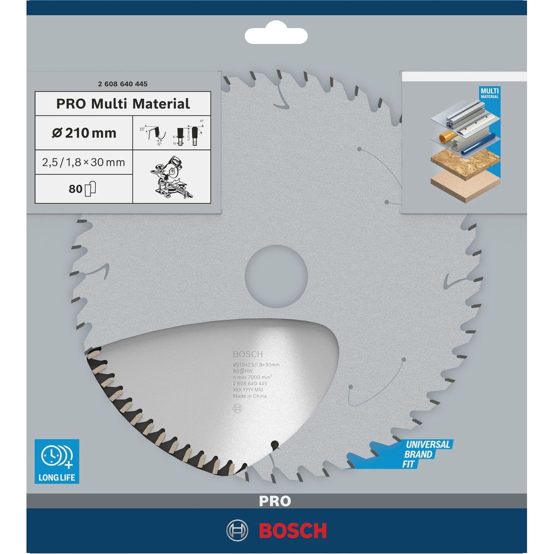 Bosch Professional Cirkelzaagblad PRO Multi Material | Ø 210 x 2,5 x 30mm 80T - 2608640445