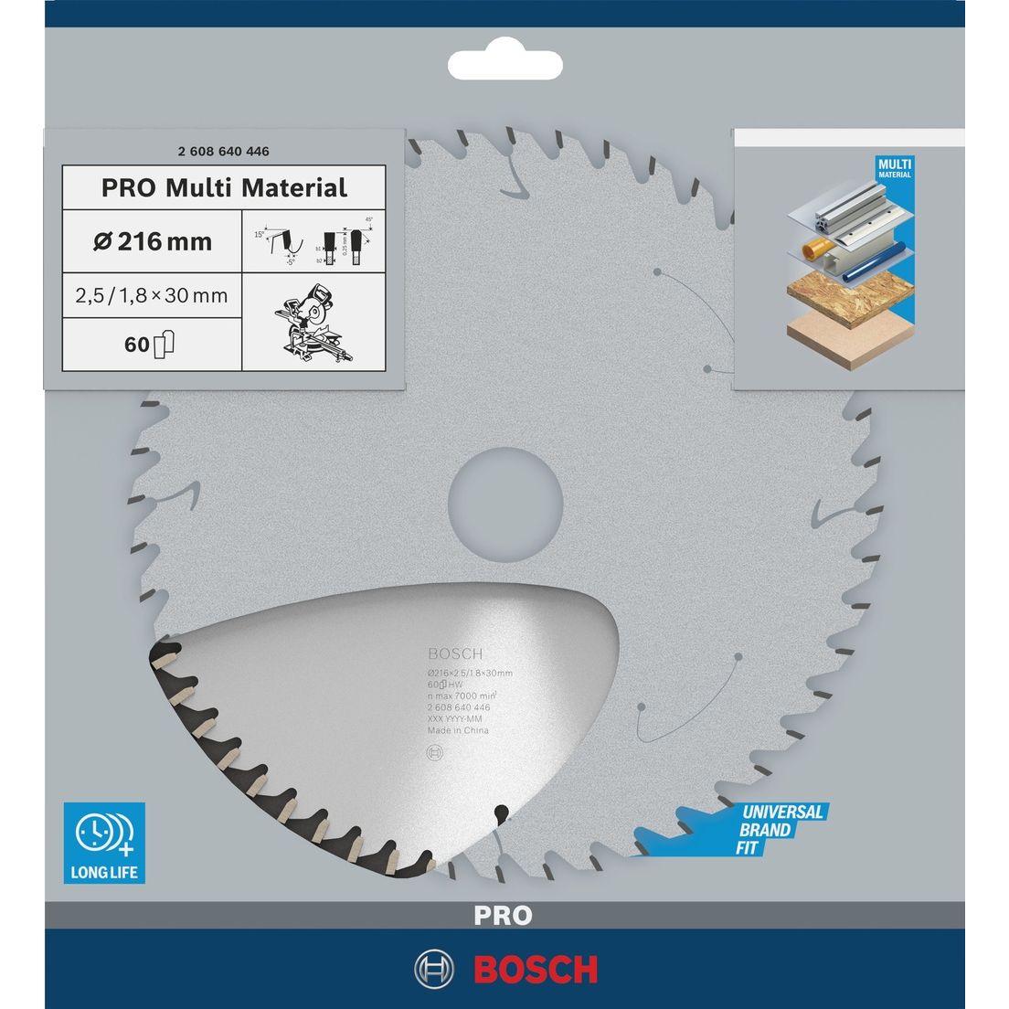 Bosch Professional Cirkelzaagblad PRO Multi Material | Ø 216 x 2,5 x 30mm 60T - 2608640446 afbeelding