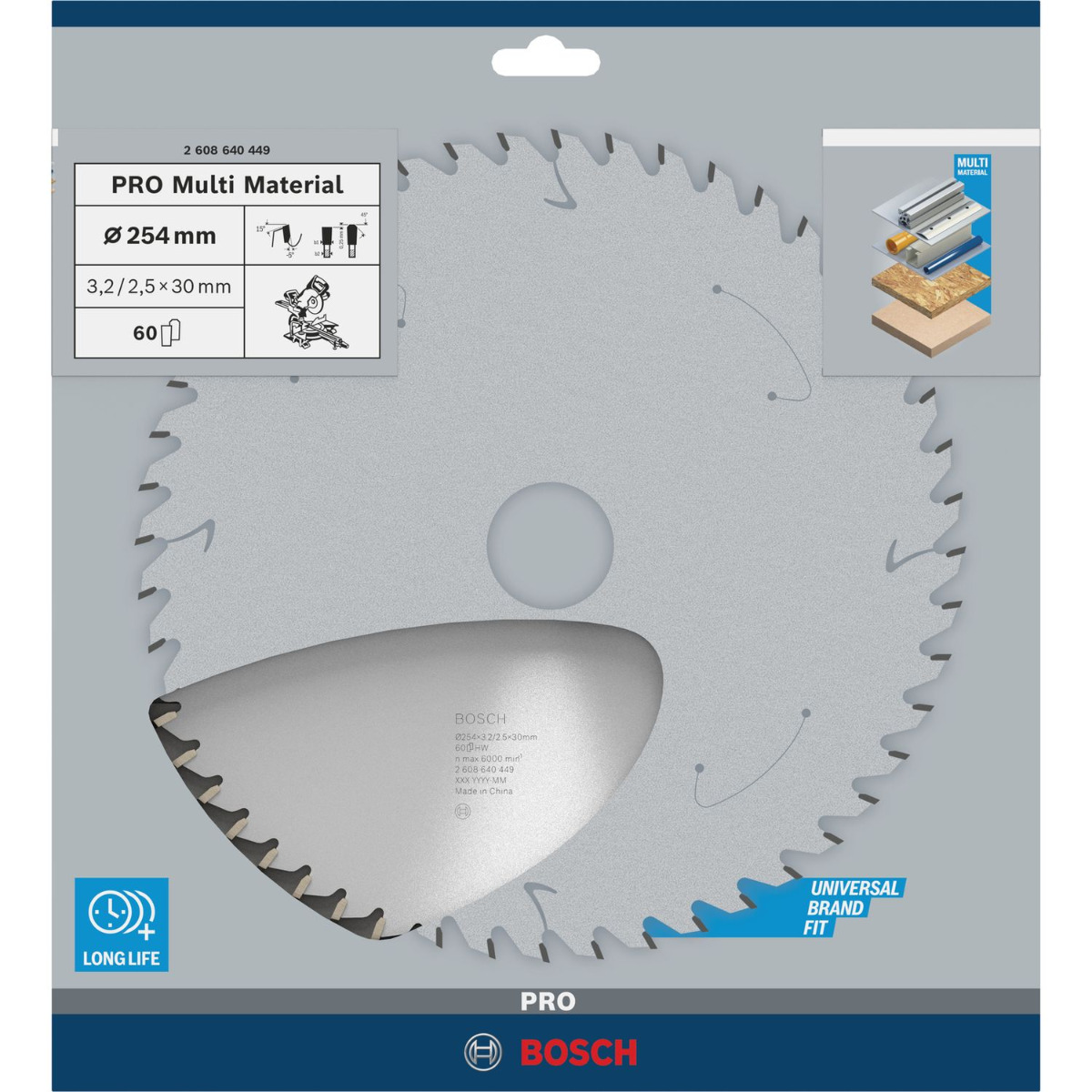 Bosch Professional Cirkelzaagblad PRO Multi Material | Ø 254 x 3,2 x 30mm 60T - 2608640449