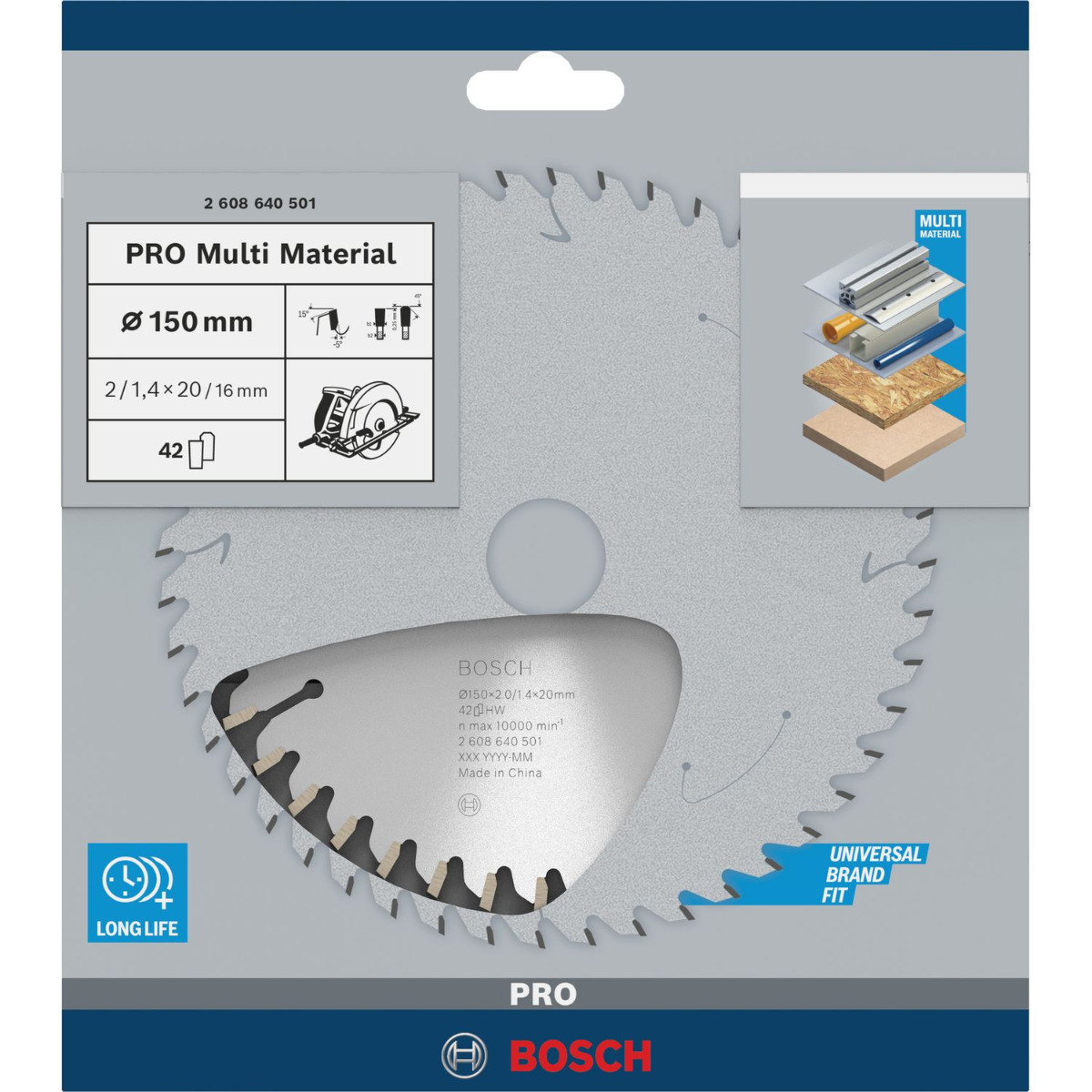 Bosch Professional Cirkelzaagblad PRO Multi Material | Ø 150 x 2,0 x 20mm 42T - 2608640501
