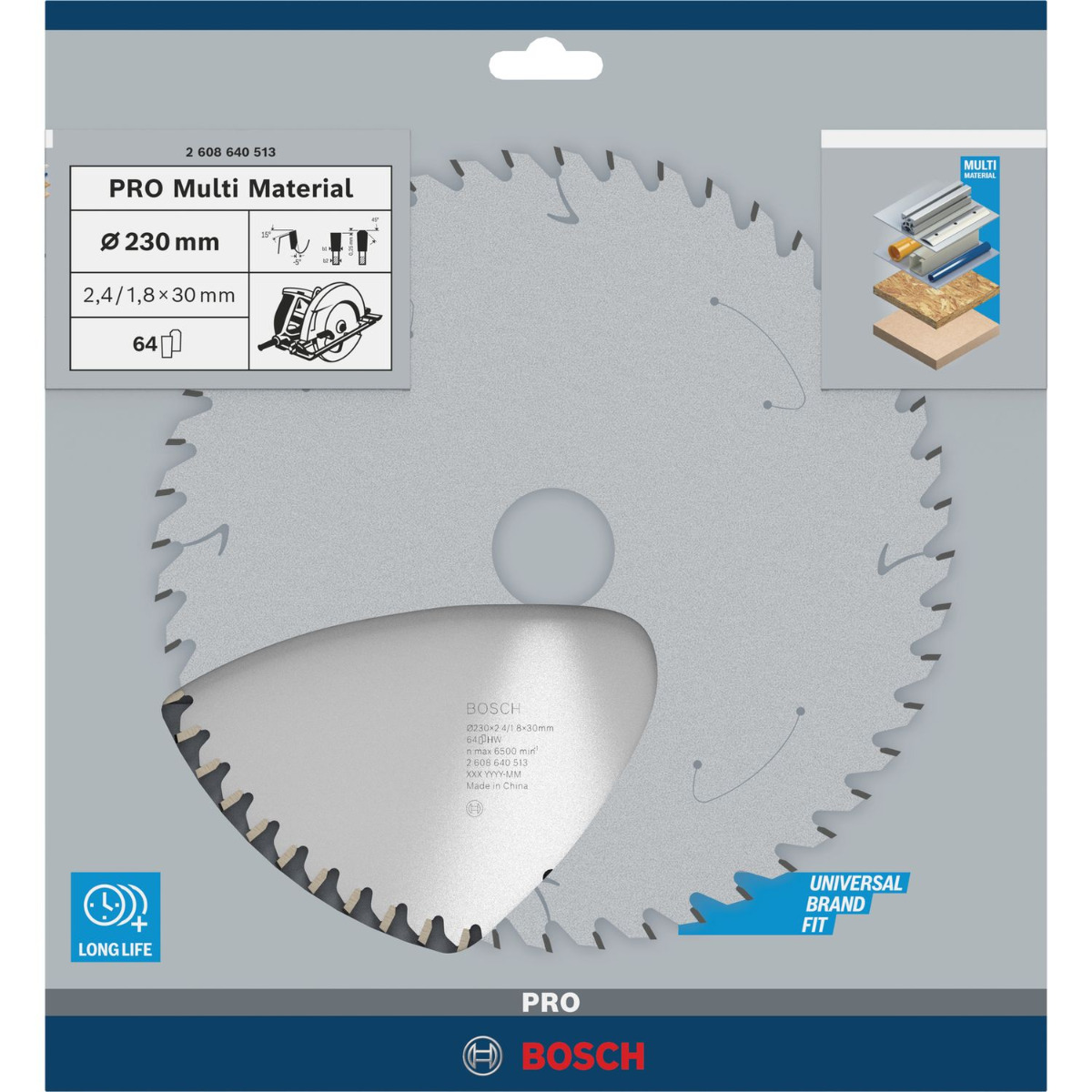 Bosch Professional Cirkelzaagblad PRO Multi Material | Ø 230 x 2,4 x 30mm 64T - 2608640513 afbeelding